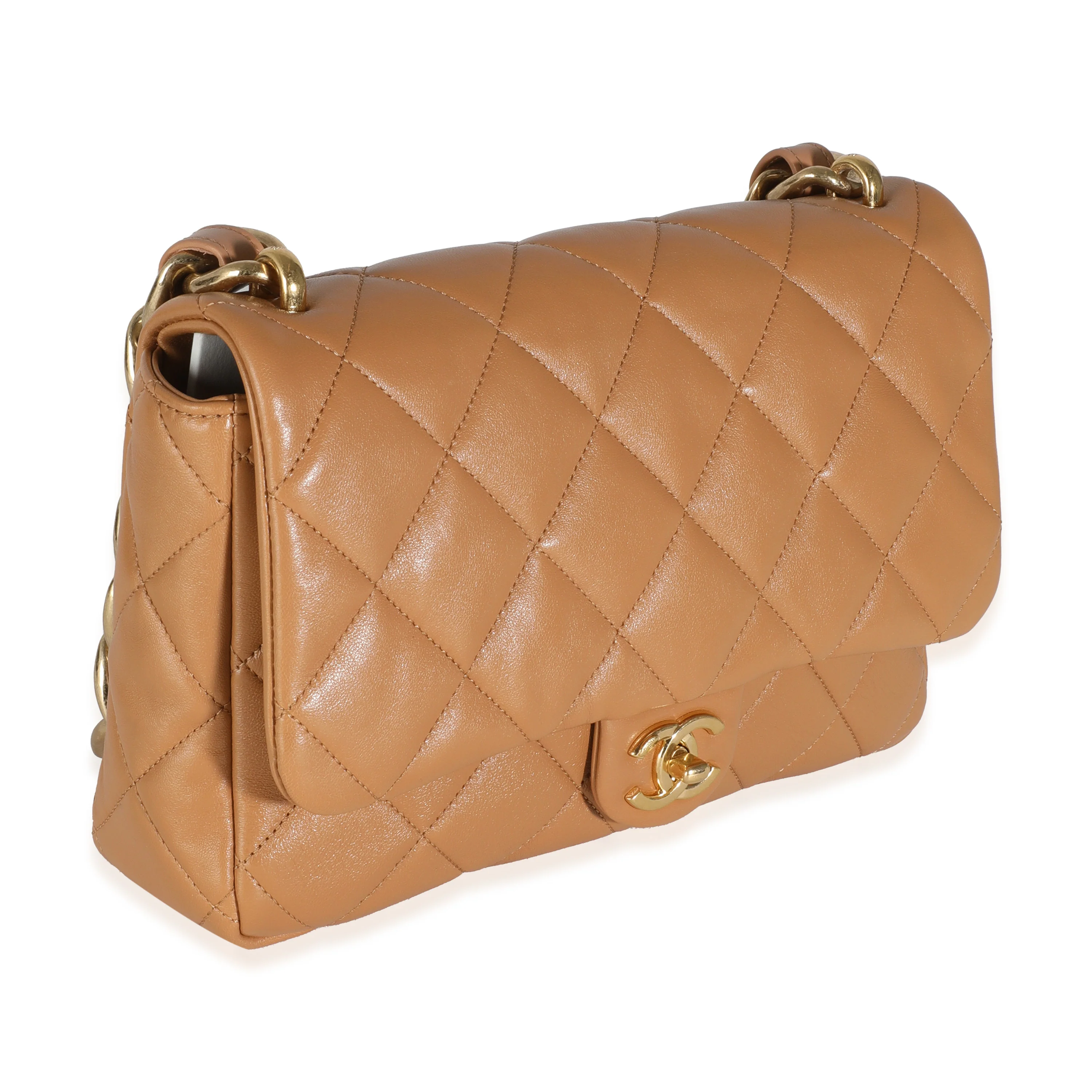 Tan Quilted Lambskin Medium Funky Town Flap Bag - Image 3