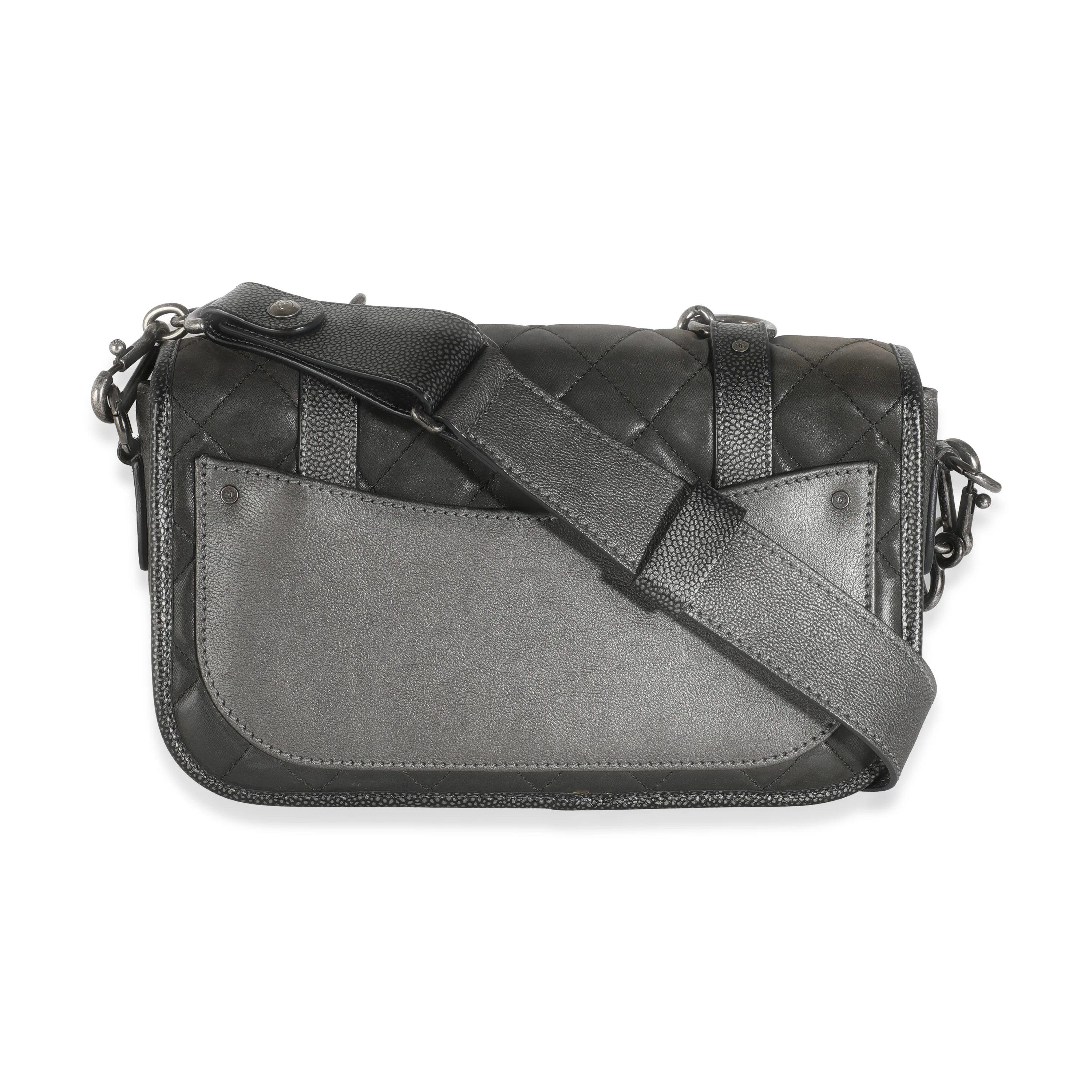 Dark Grey Iridescent Calfskin Back To School Messenger Flap Bag - Image 4