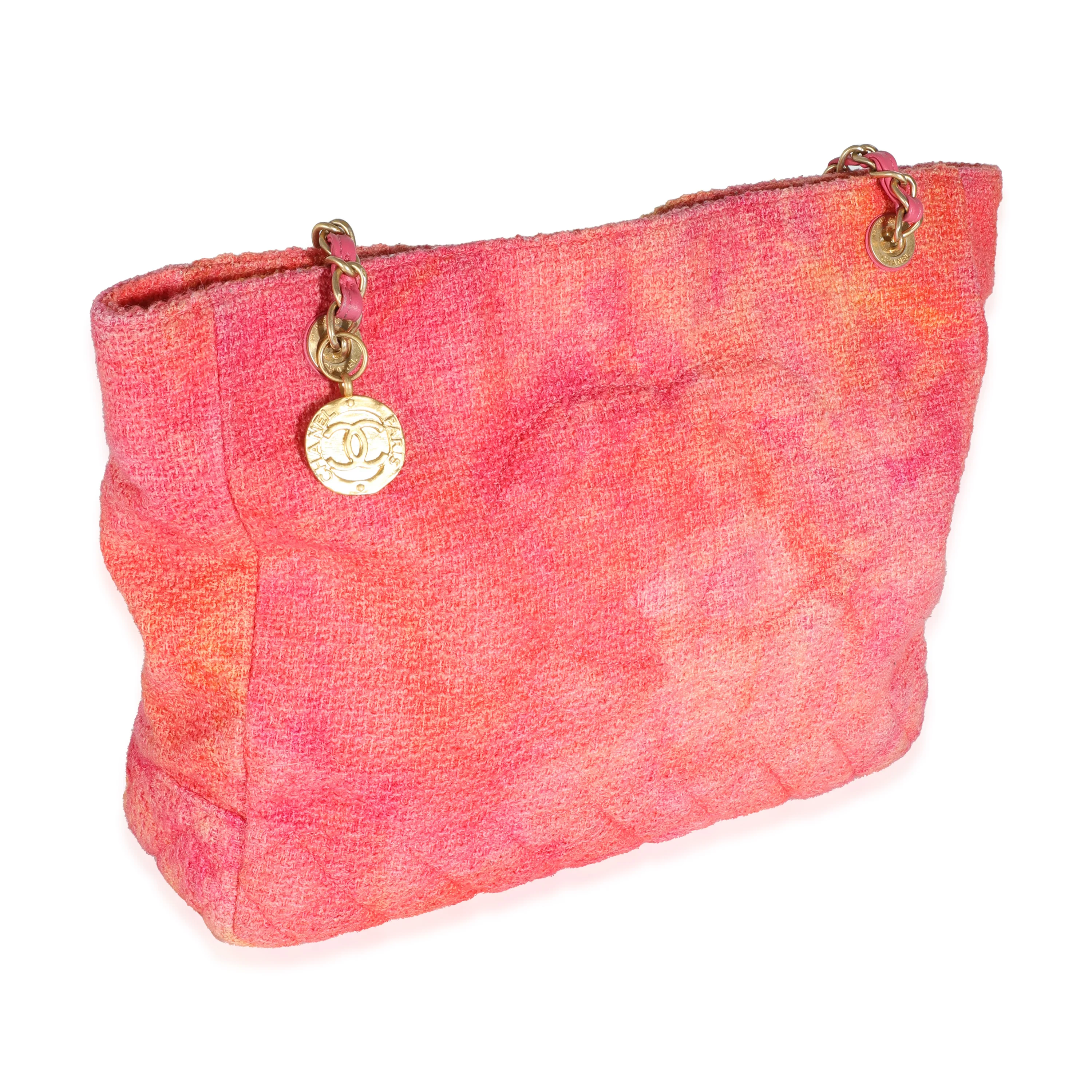 20A Pink Orange Cotton Tweed CC Large Shopping Bag - Image 3