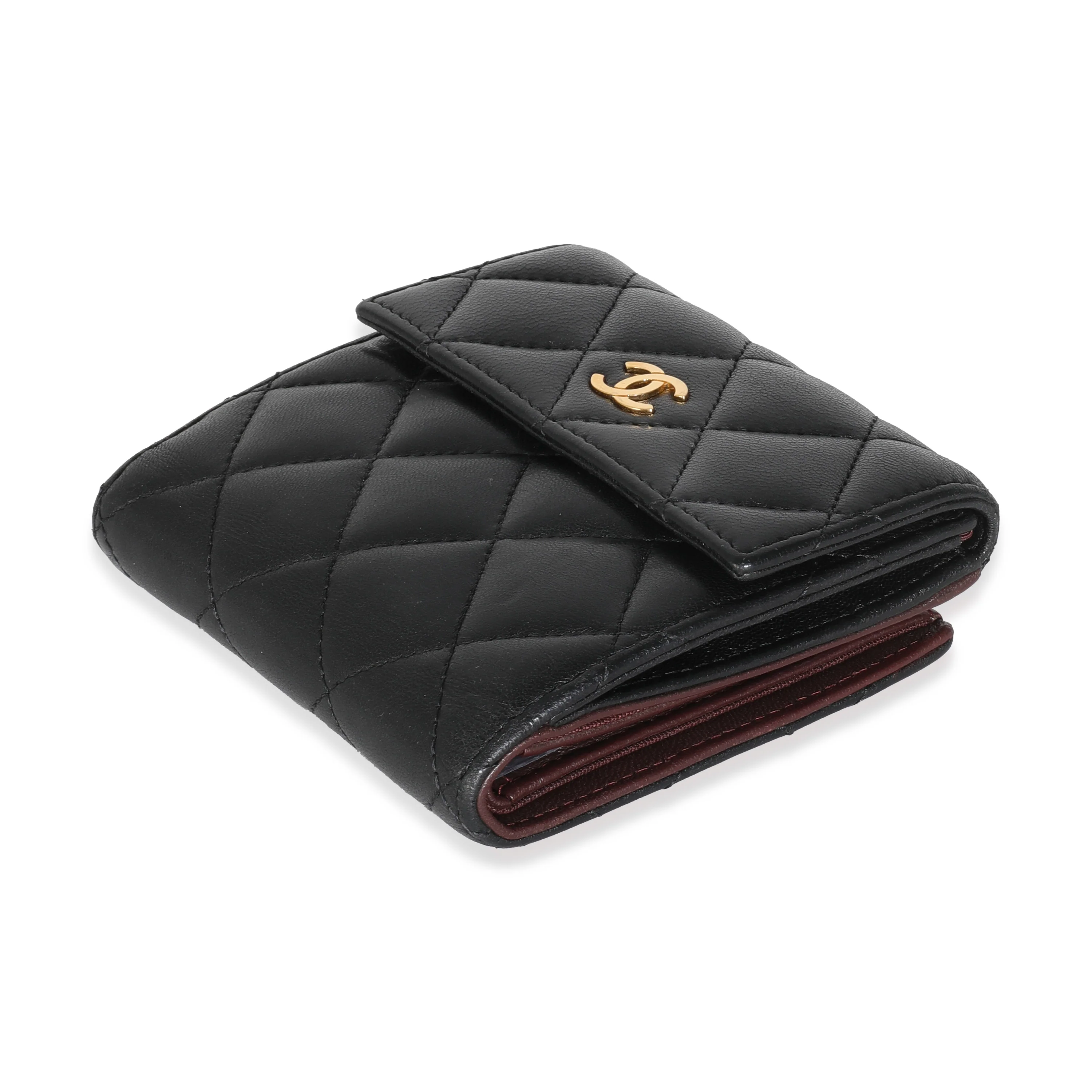 Black Quilted Lambskin Compact Wallet - Image 6