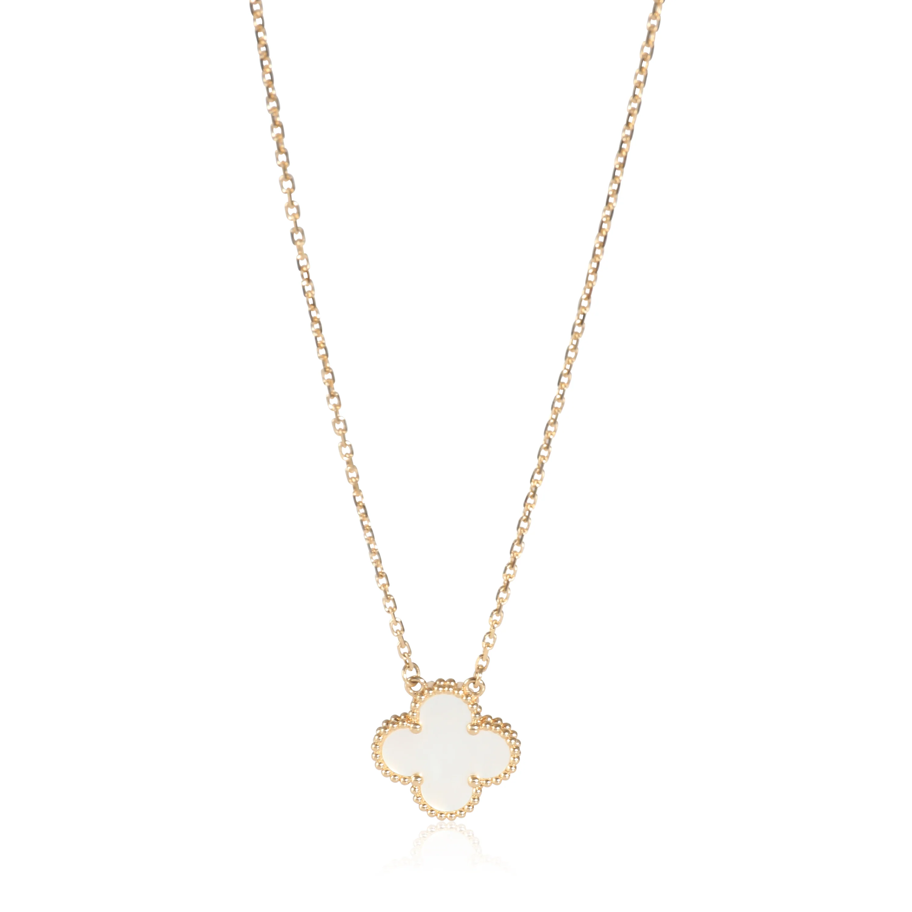 Vintage Alhambra White Mother Of Pearl Pendant in 18K Gold