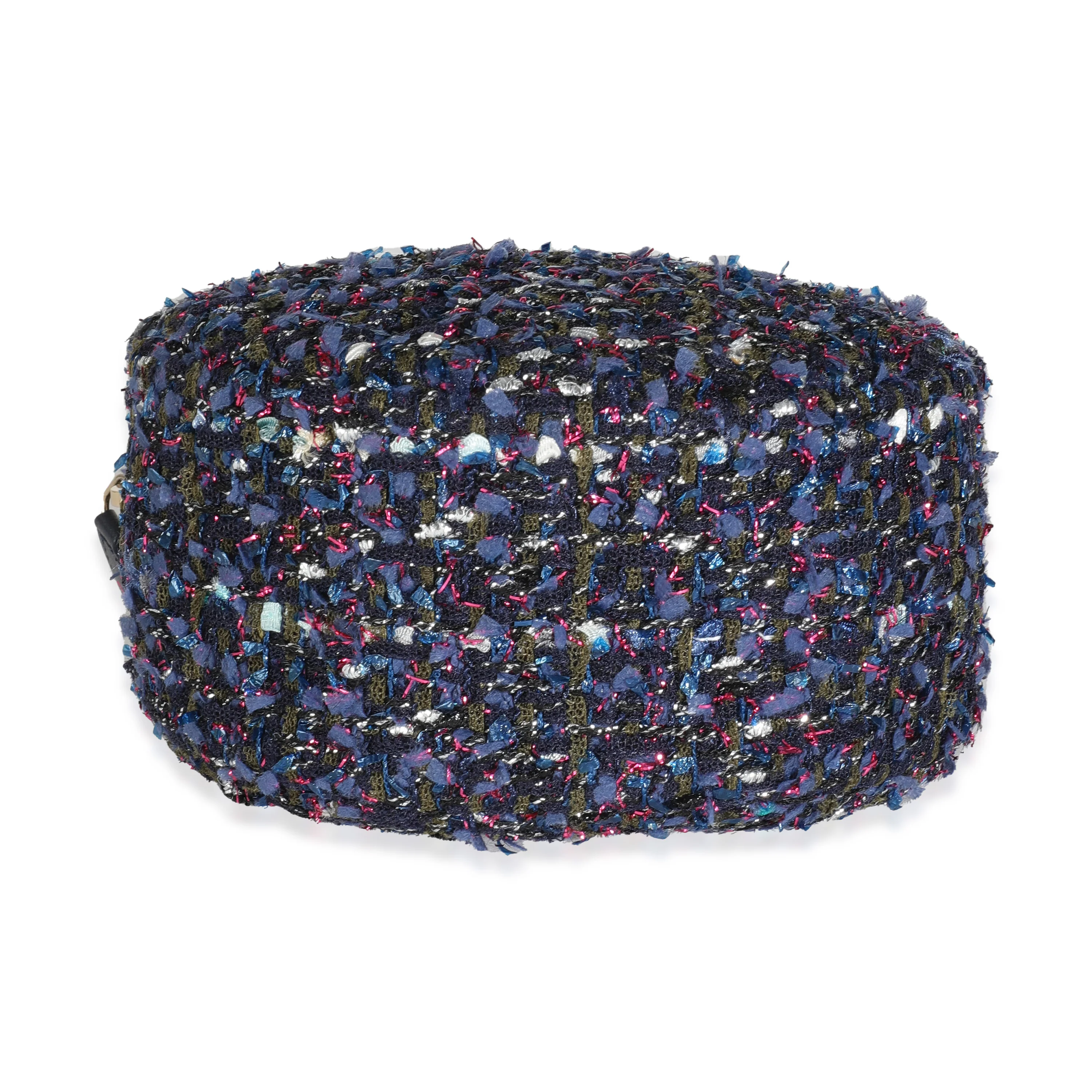 Metallic Purple Tweed Round Clutch With Chain - Image 5