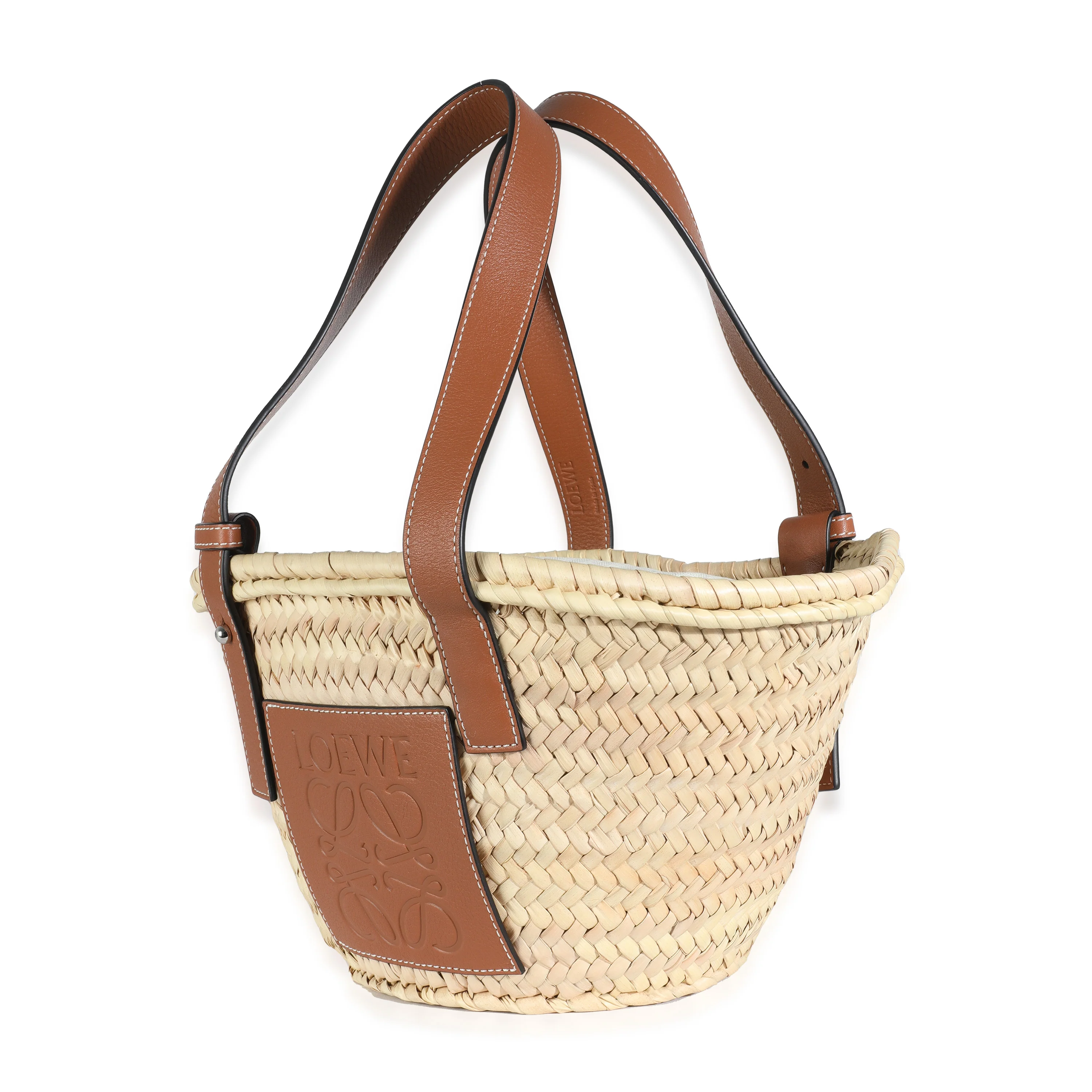Tan Calfskin Beige Raffia Small Anagram Basket Tote - Image 2