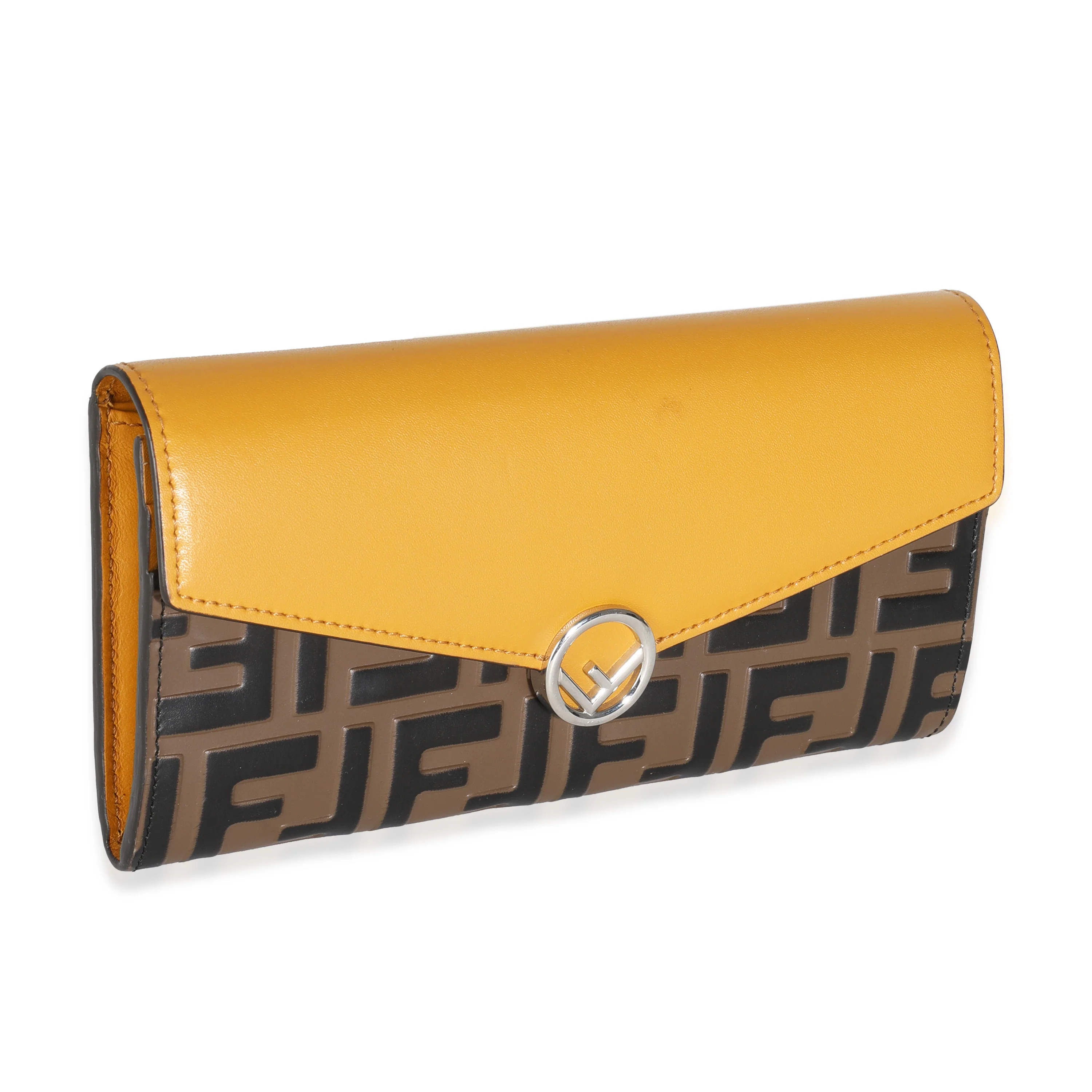 Brown Yellow FF 1974 Embossed Leather Continental Envelope Wallet - Image 3