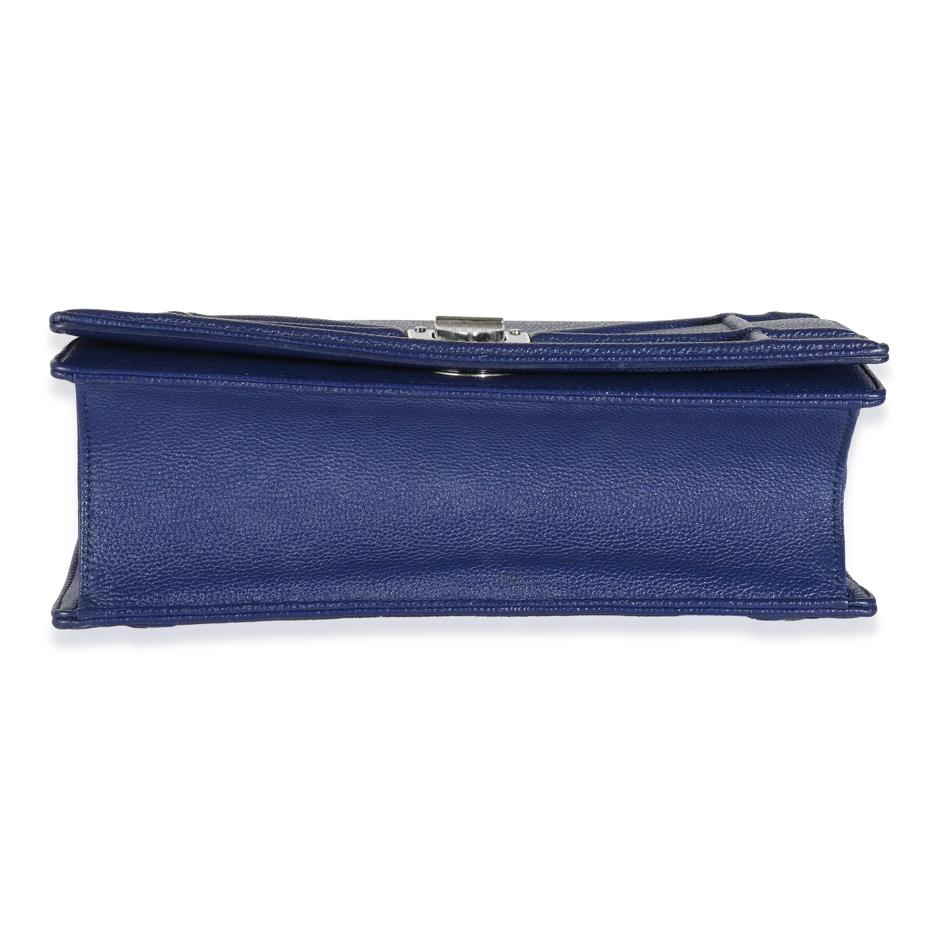 Navy Grained Calfskin Medium Diorama Flap Bag - Image 5