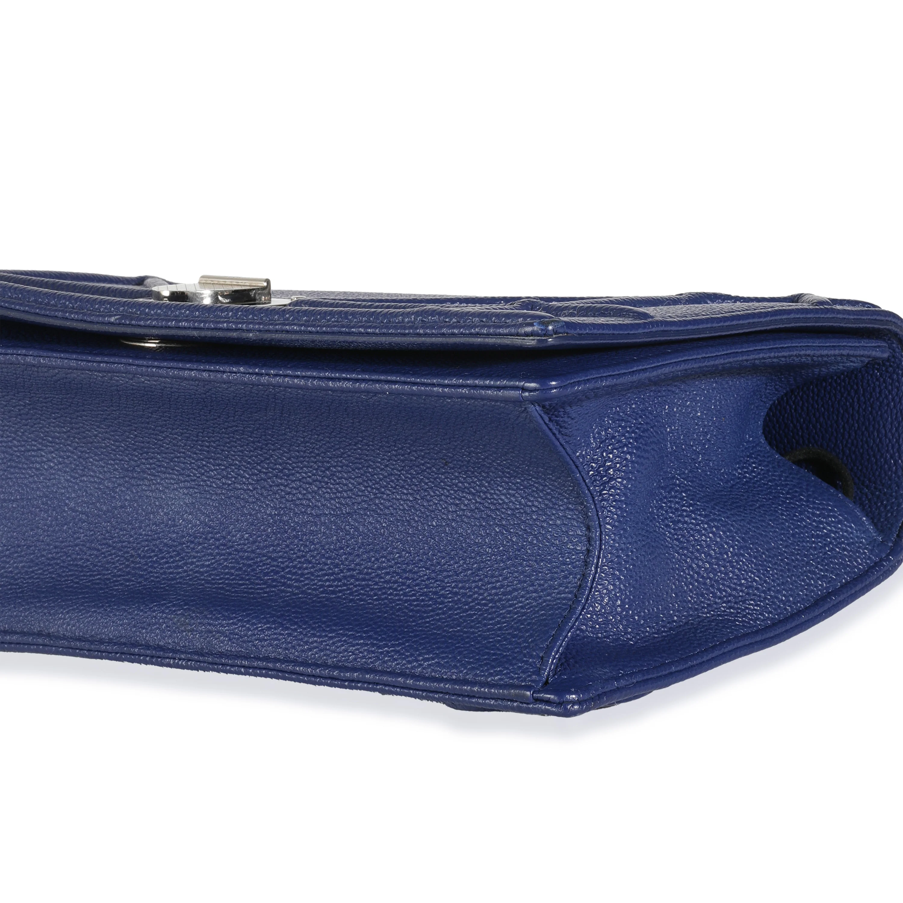 Navy Grained Calfskin Medium Diorama Flap Bag - Image 7