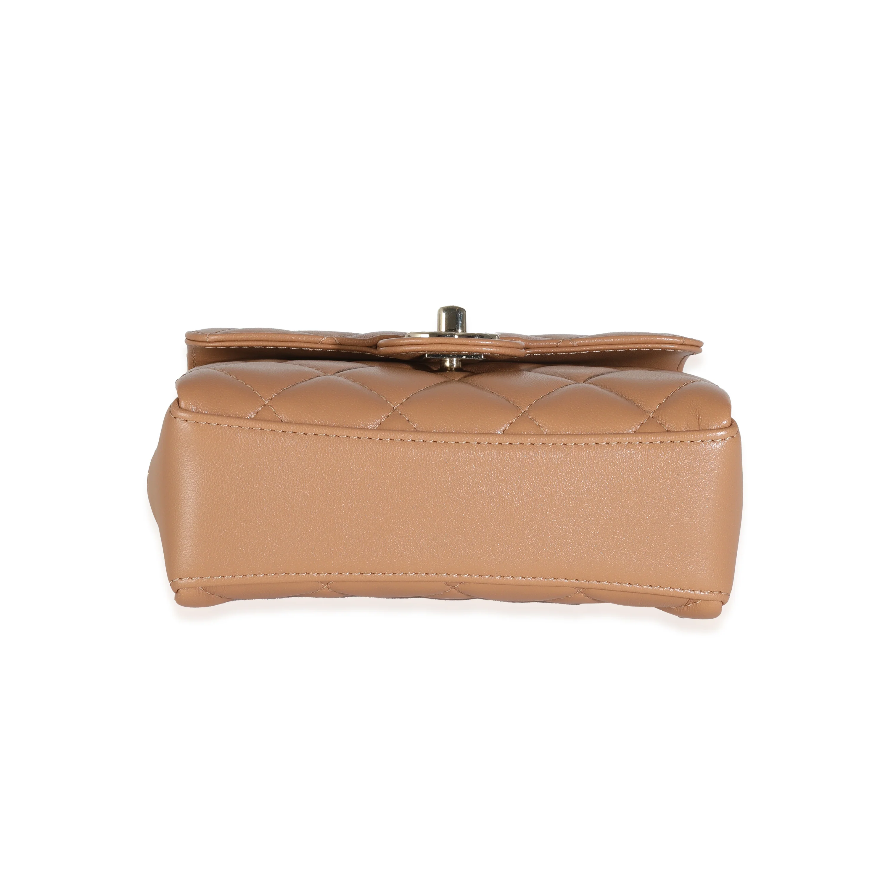 Dark Beige Quilted Lambskin Mini Flap With Top Handle - Image 5
