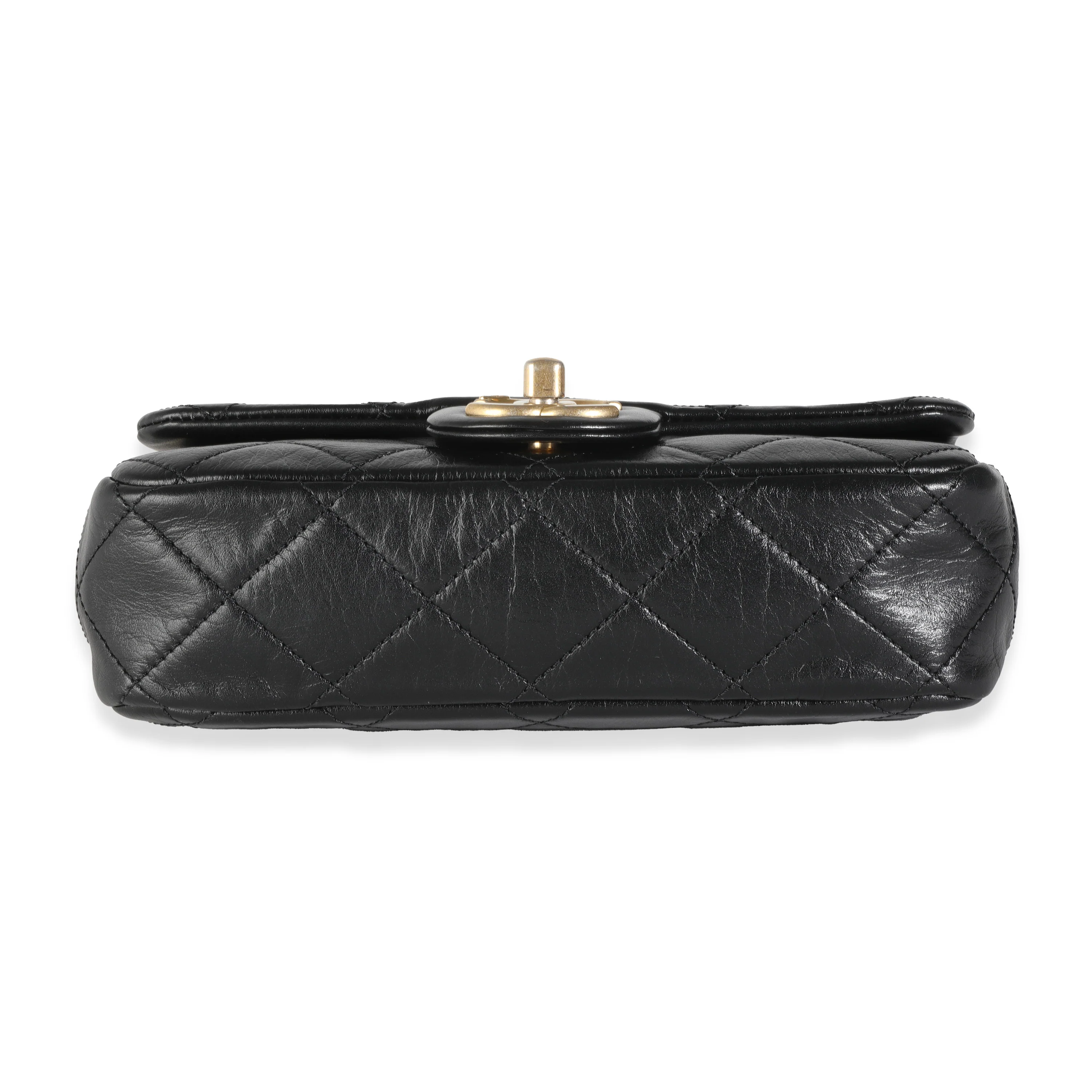 Black Quilted Lambskin Pearl Chain Mini Flap Bag - Image 5