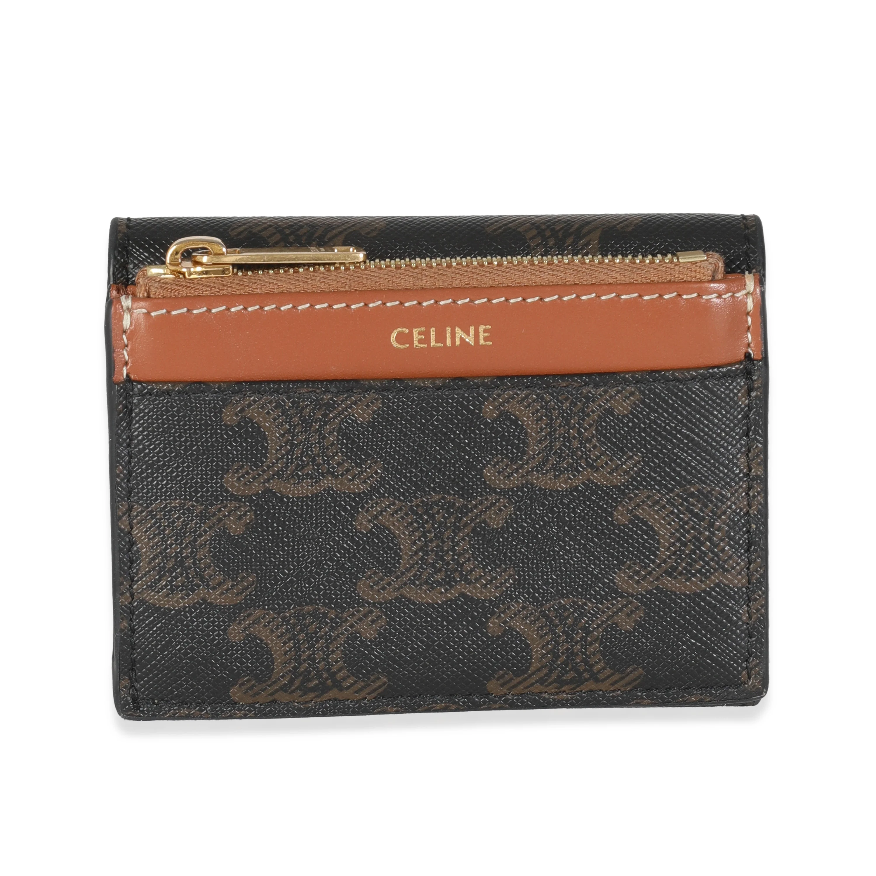 Tan Triomphe Canvas Coin Compact Wallet - Image 4