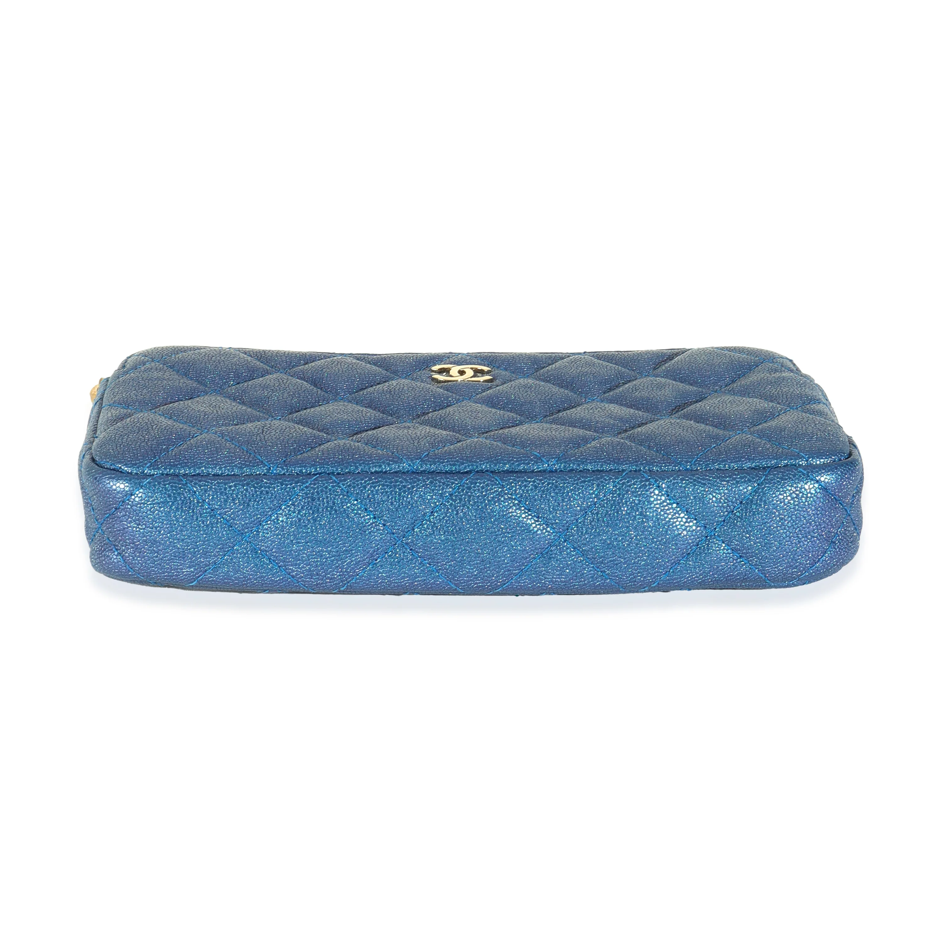 Blue Iridescent Quilted Caviar Small Clutch With Chain Handbag - Image 5