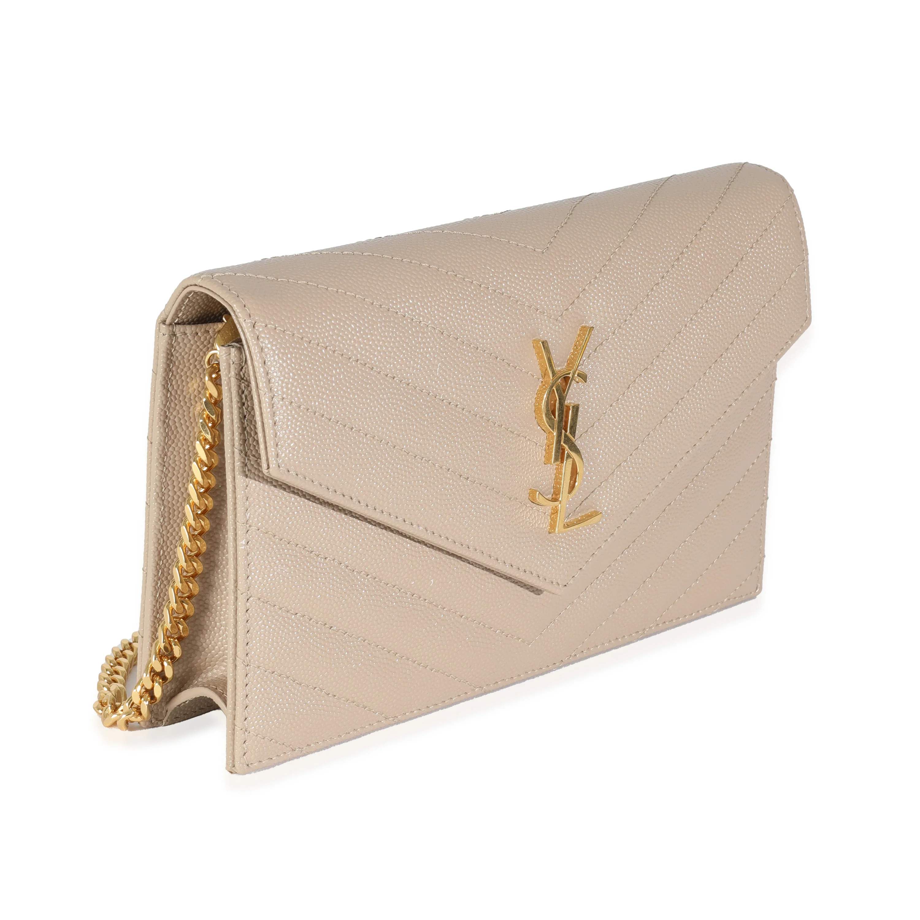 Dark Beige Grain De Poudre Cassandre Envelope Chain Wallet - Image 3