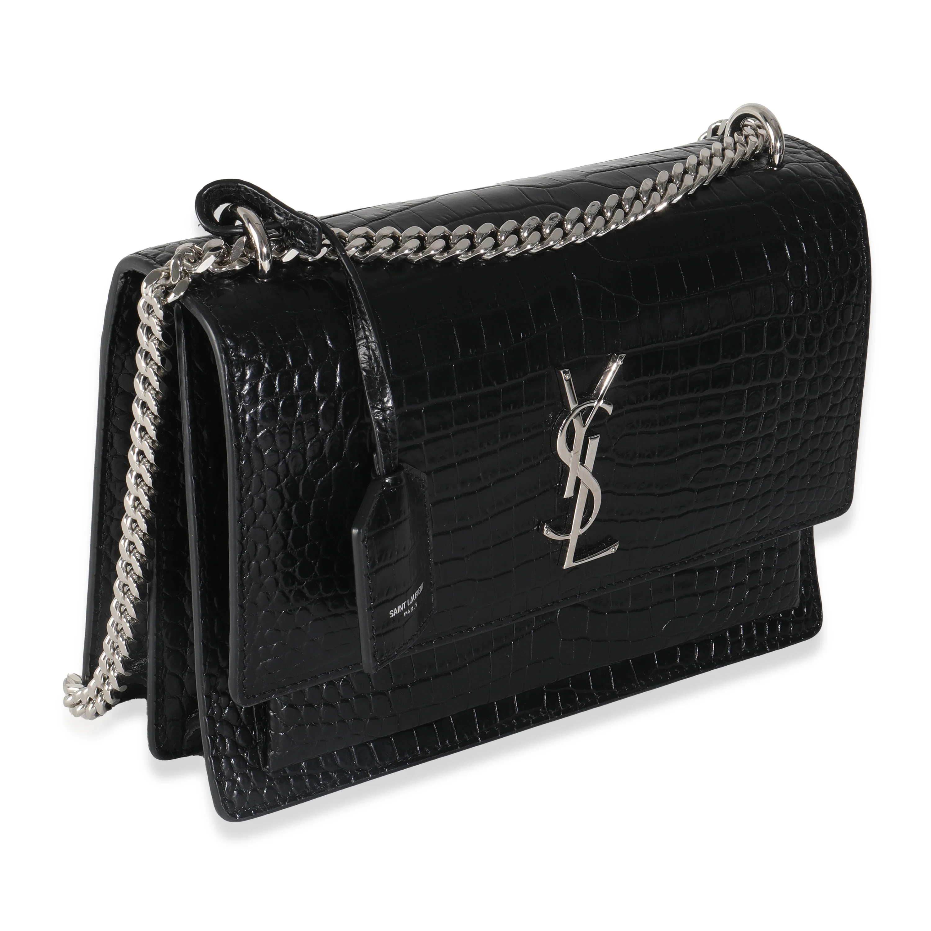Black Croc Embossed Calfskin Medium Sunset Bag - Image 3