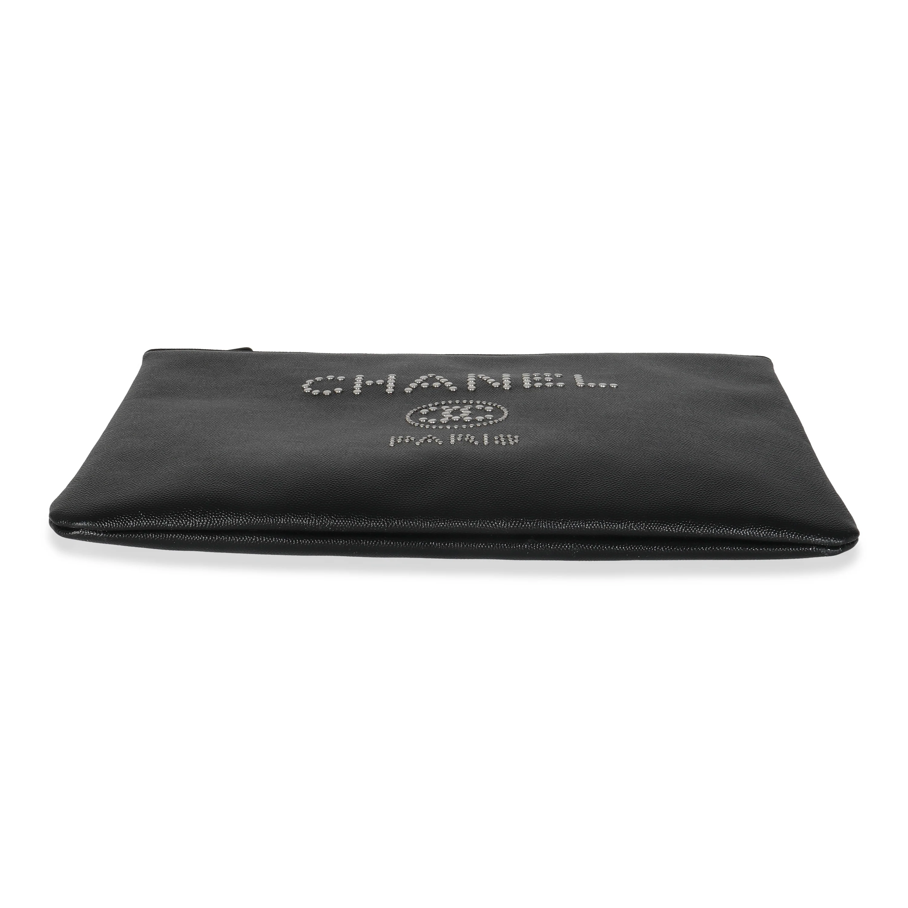 18P Black Caviar Studded Large Deauville Clutch Handbag - Image 5