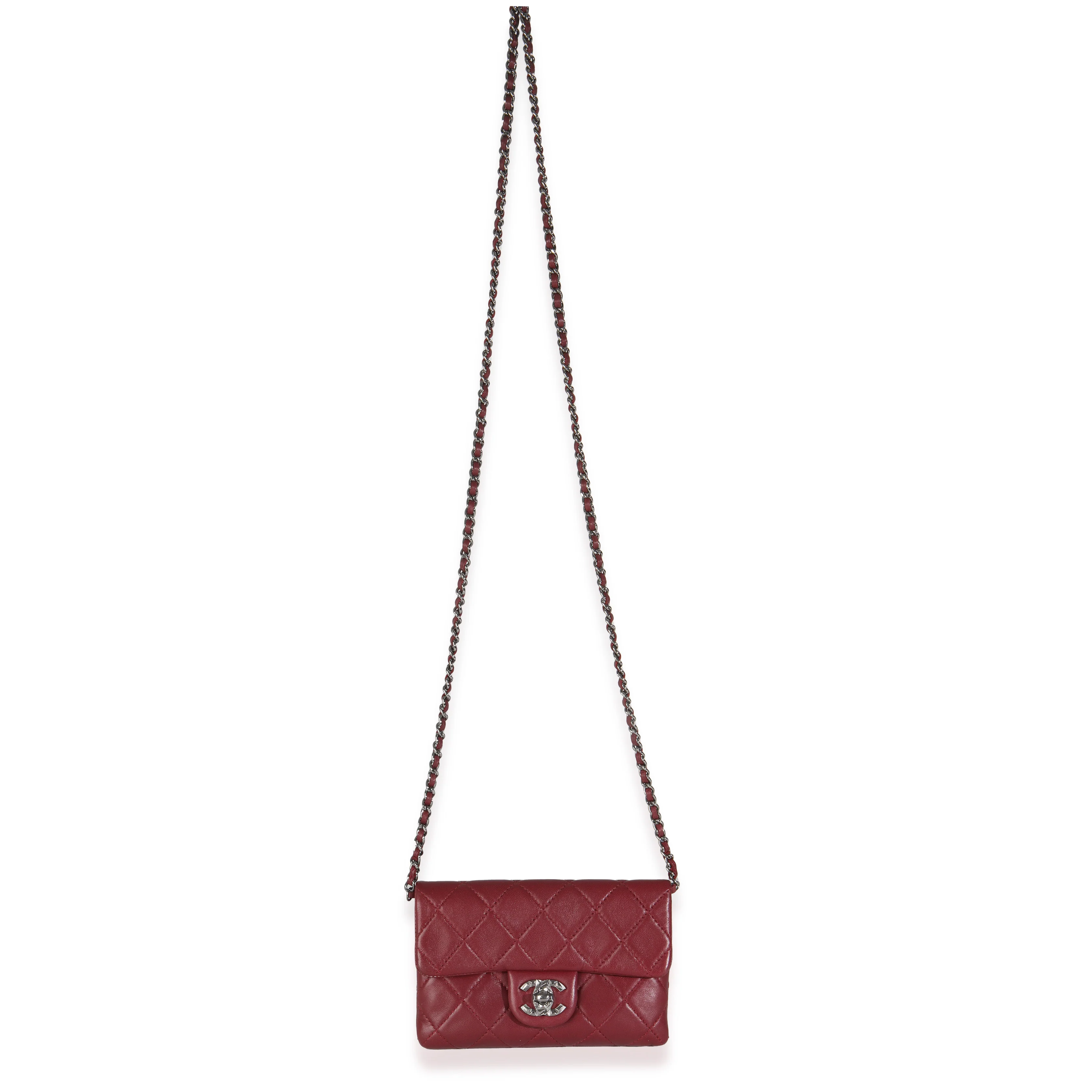 Burgundy Quilted Lambskin Mineral Nights Clutch On Chain - Image 8