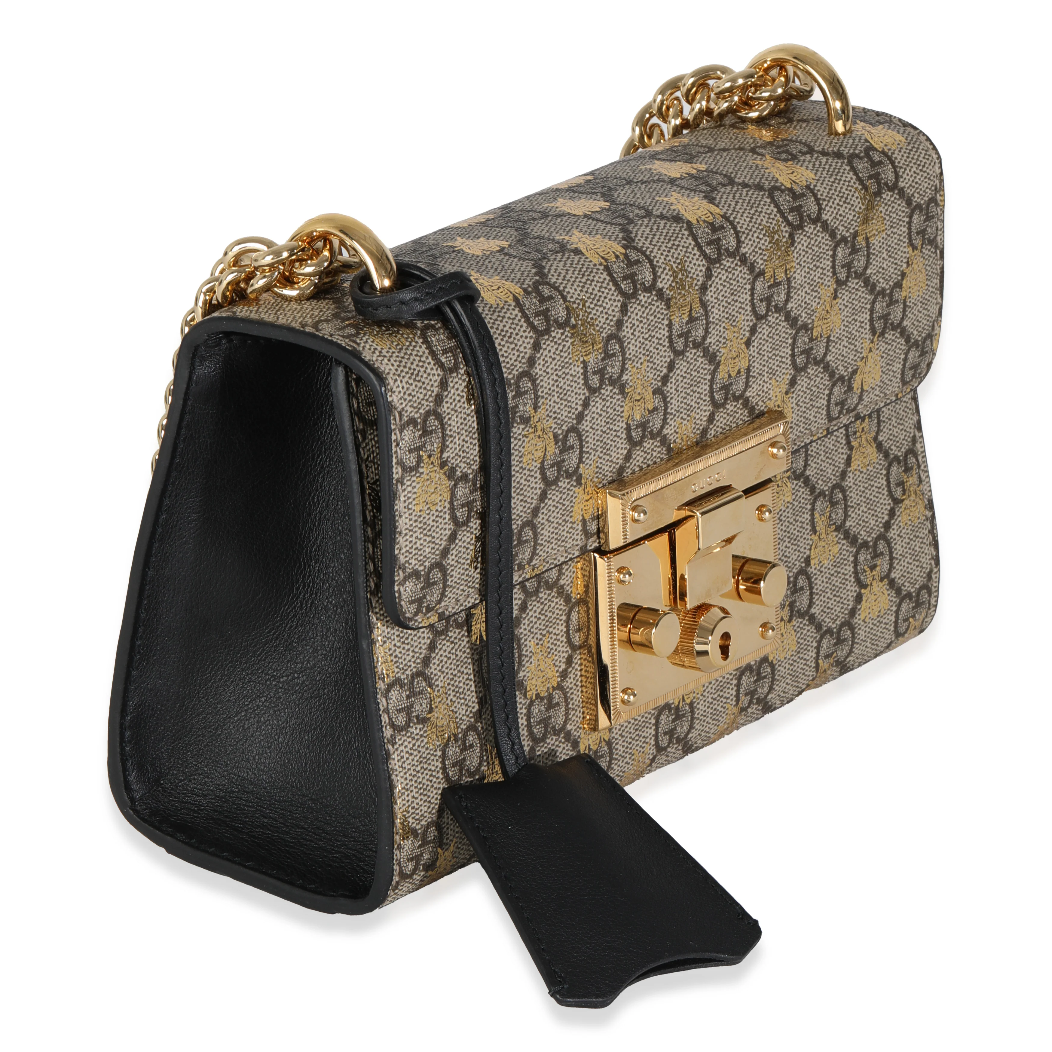 Black GG Supreme Canvas Bees Small Padlock Chain Bag - Image 3