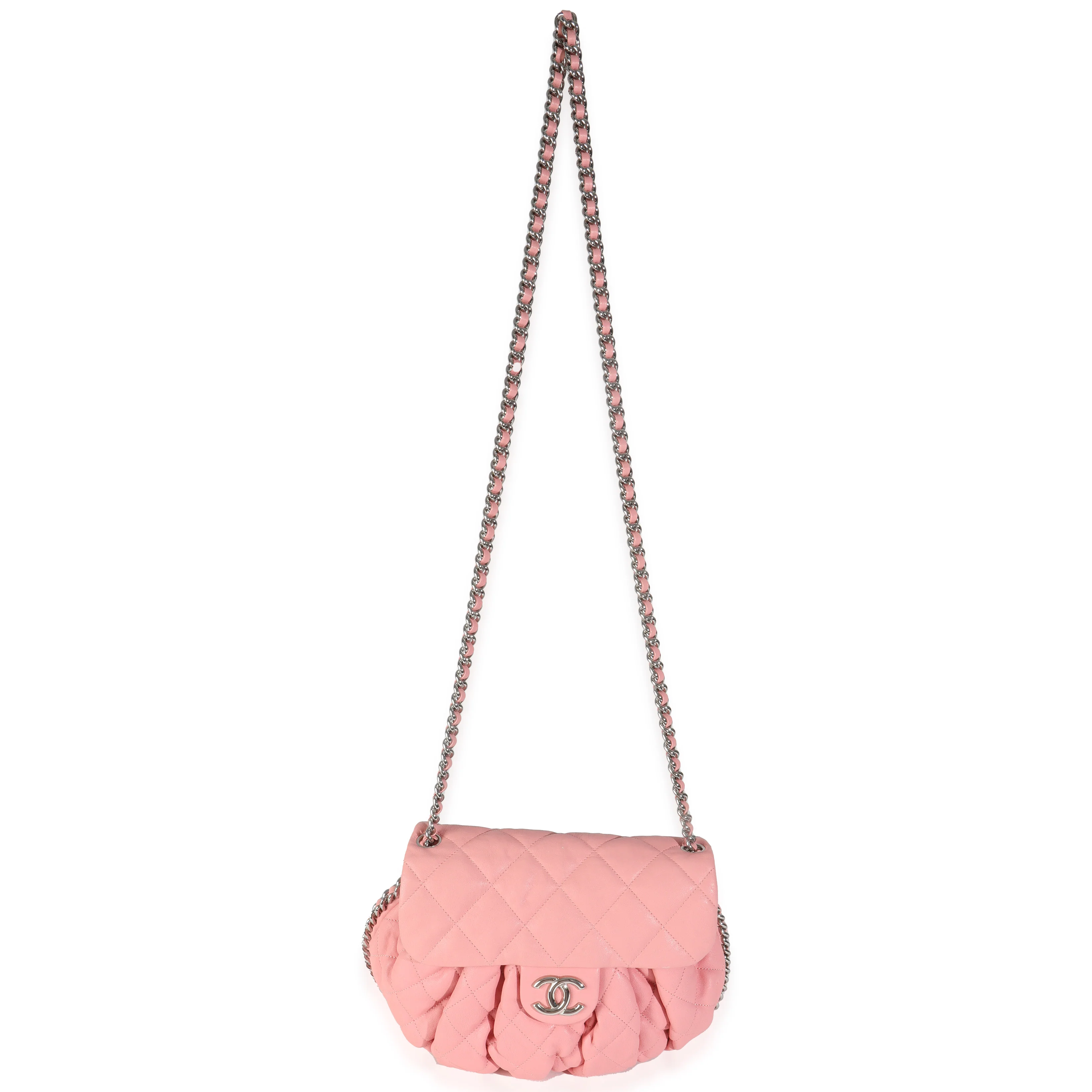 Pink Washed Quilted Lambskin Medium Chain Around Messenger - Image 8