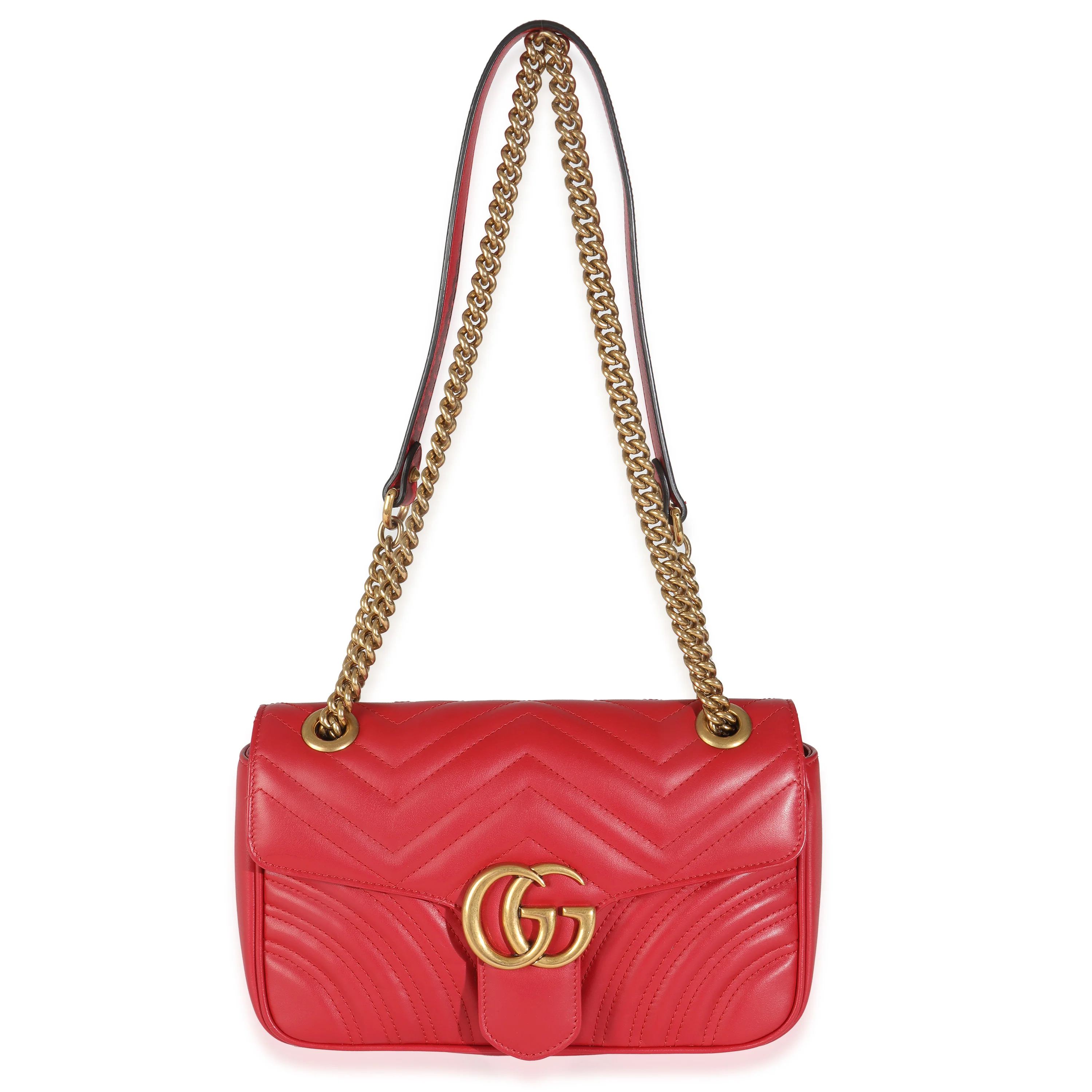 Red Matelasse Calfskin Small GG Marmont Flap Bag - Image 8