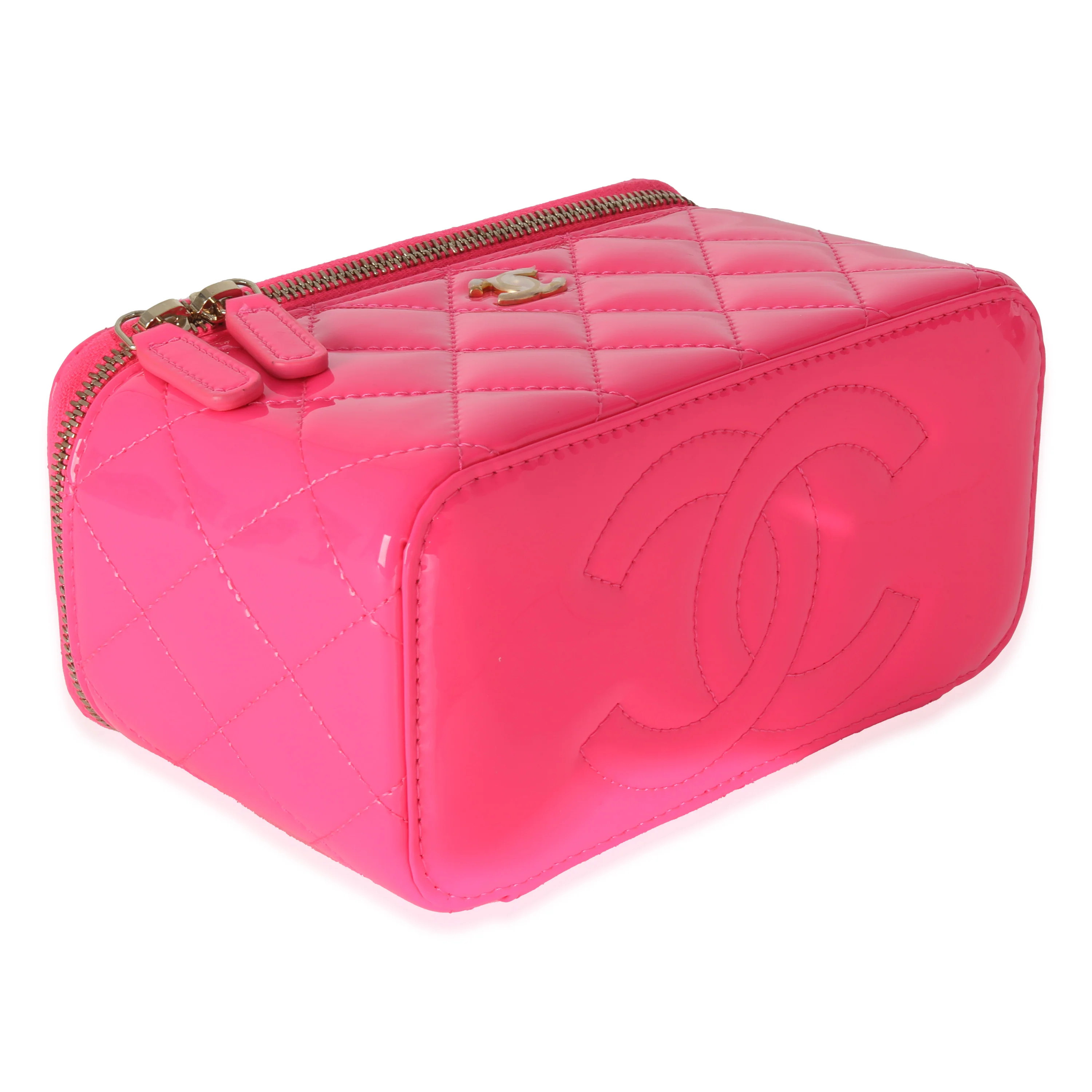 Neon Pink Quilted Patent Pearl Crush Vanity - Image 5