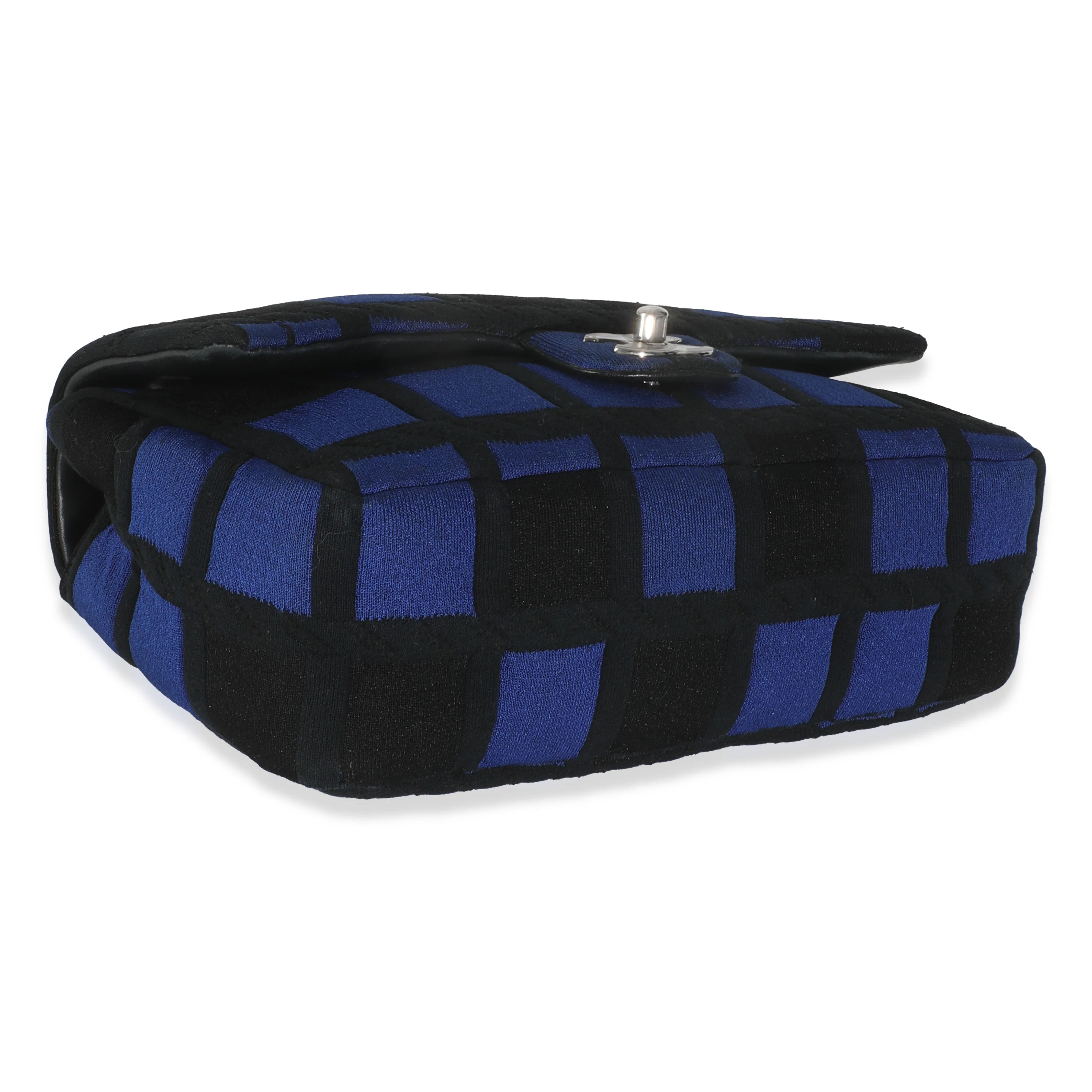 Blue Black Colorblock Jersey Medium Flap Bag - Image 7