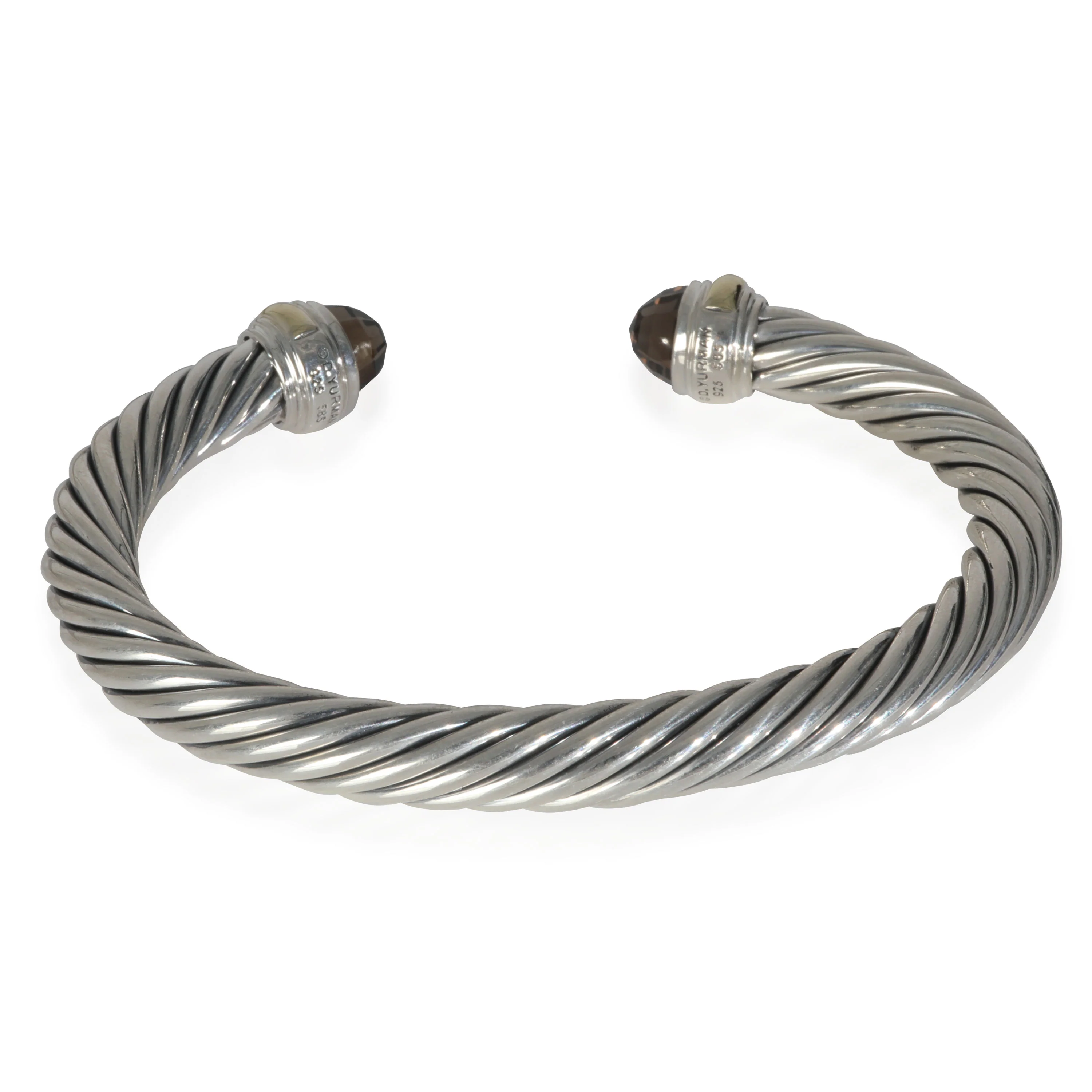 Yellow Gold & Sterling Silver Smokey Quartz Cable Classic Bracelet - Image 3