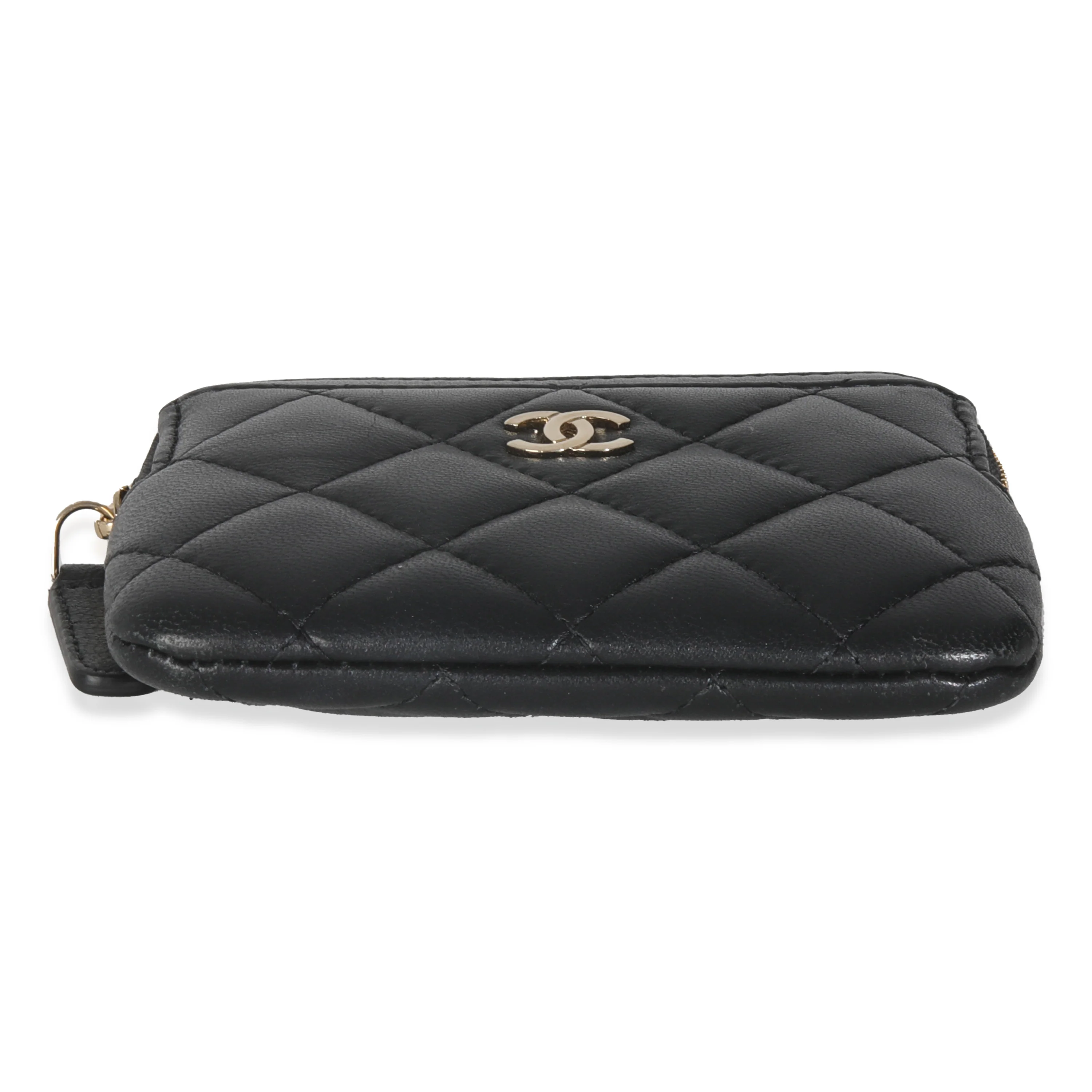 Black Quilted Lambskin Square Zip Card Holder Wallet - Image 4