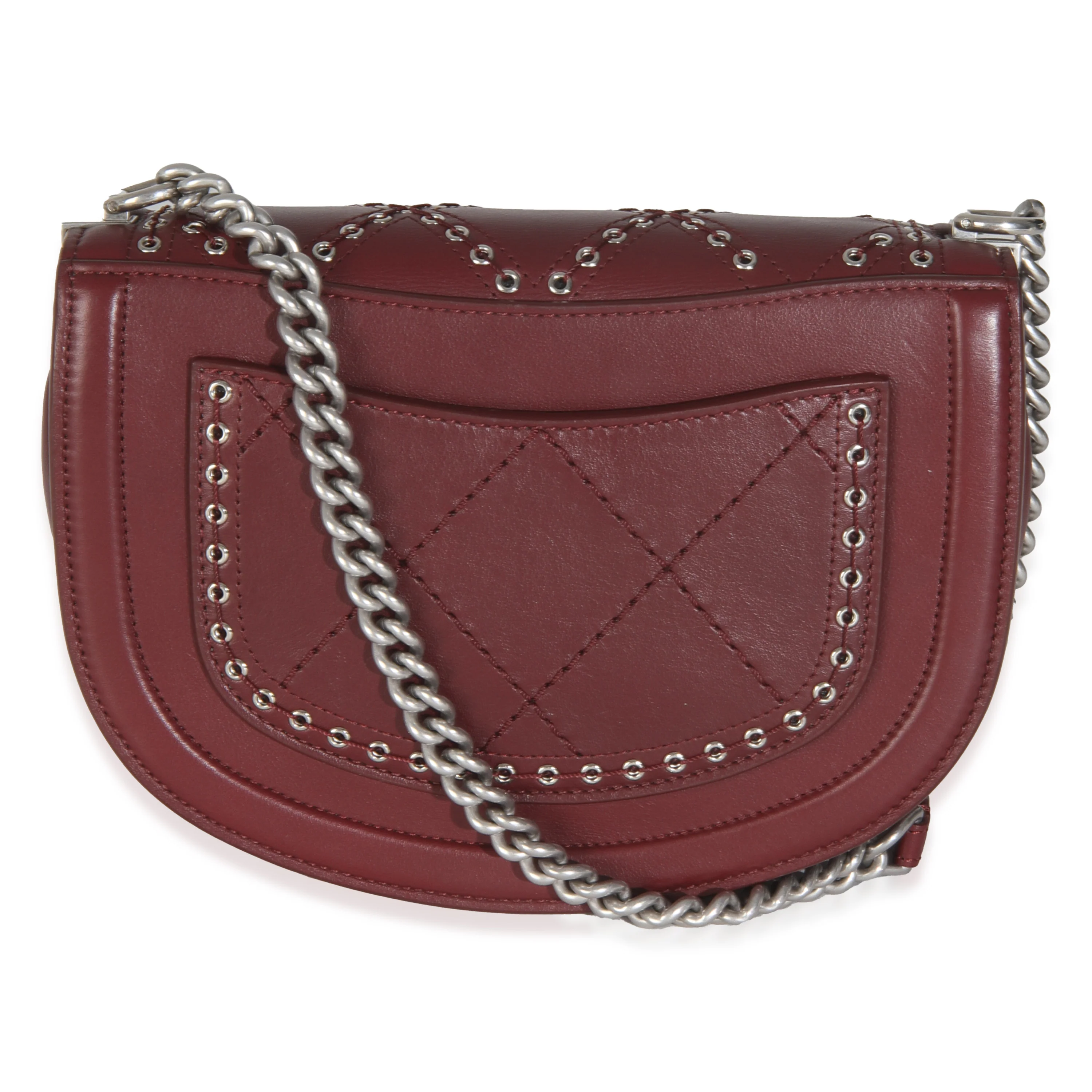 Burgundy Calfskin Small Coco Eyelets Flap Bag - Image 4