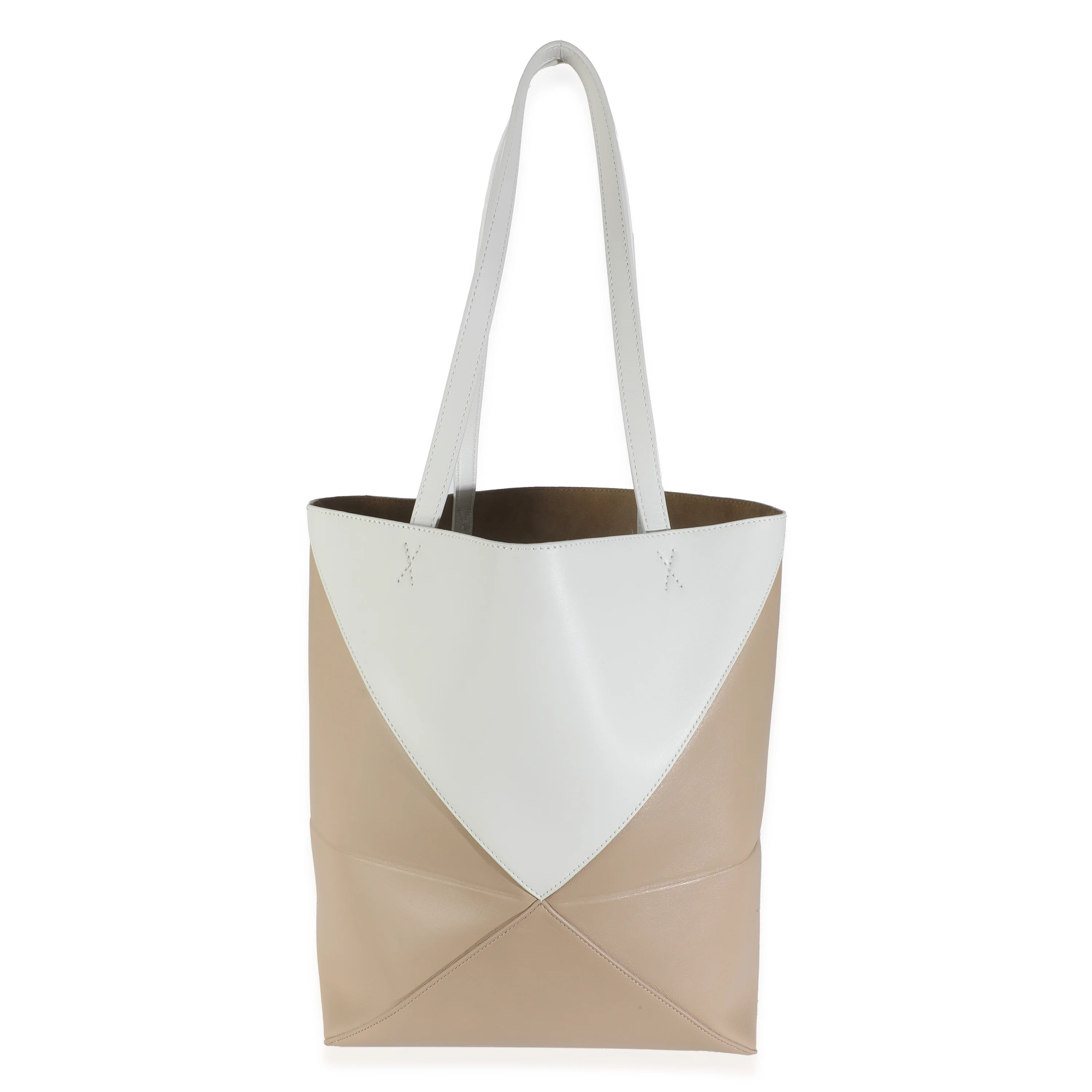 Soft White Paper Craft Shiny Calfskin Medium Puzzle Fold Tote - Image 3