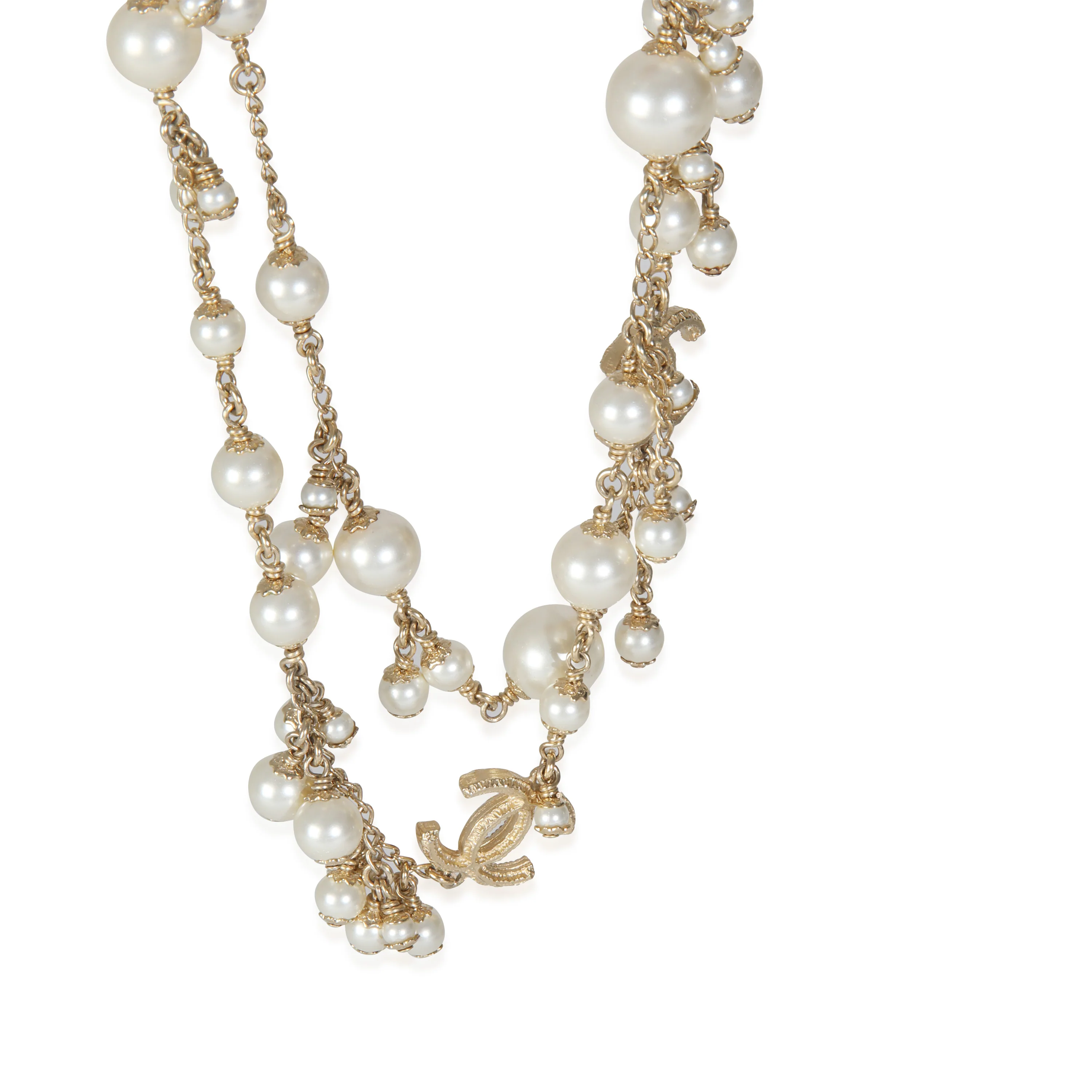 Gold-Plated 2011 Faux Pearl CC Station Necklace - Image 3