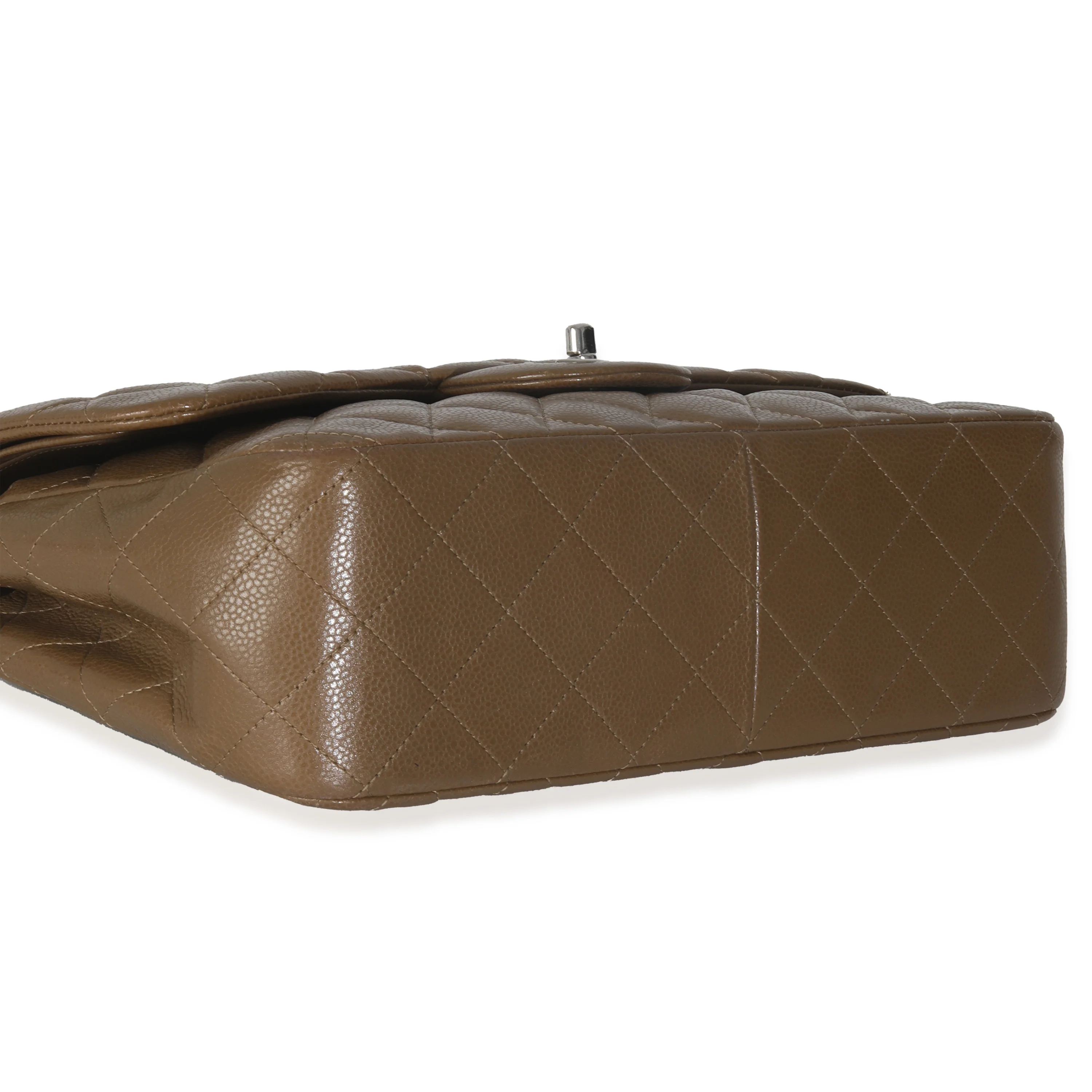 Khaki Quilted Caviar Jumbo Double Flap Handbag - Image 6