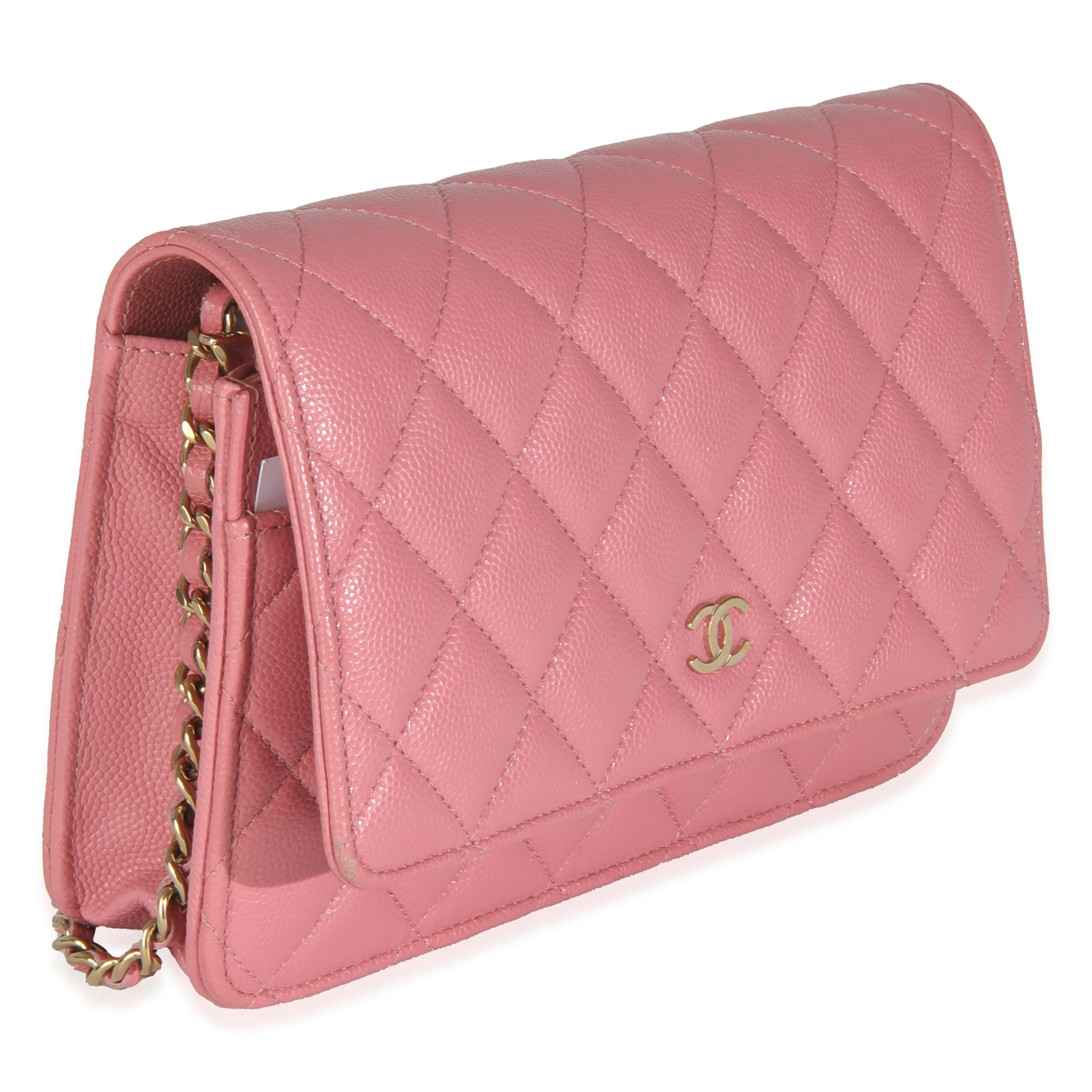 Pink Quilted Caviar Classic Wallet On Chain - Image 3