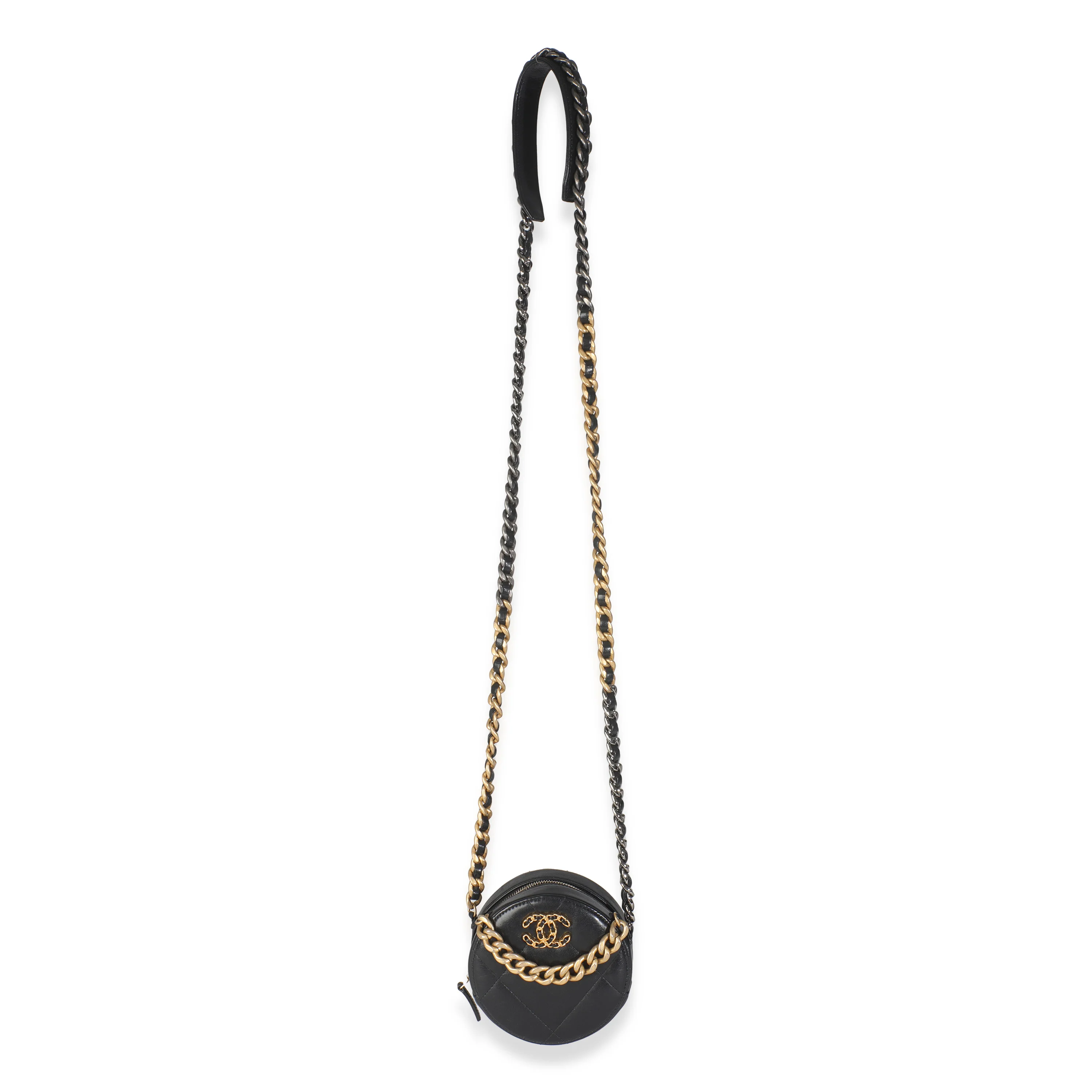 19 Black Quilted Lambskin Round Clutch With Chain - Image 8
