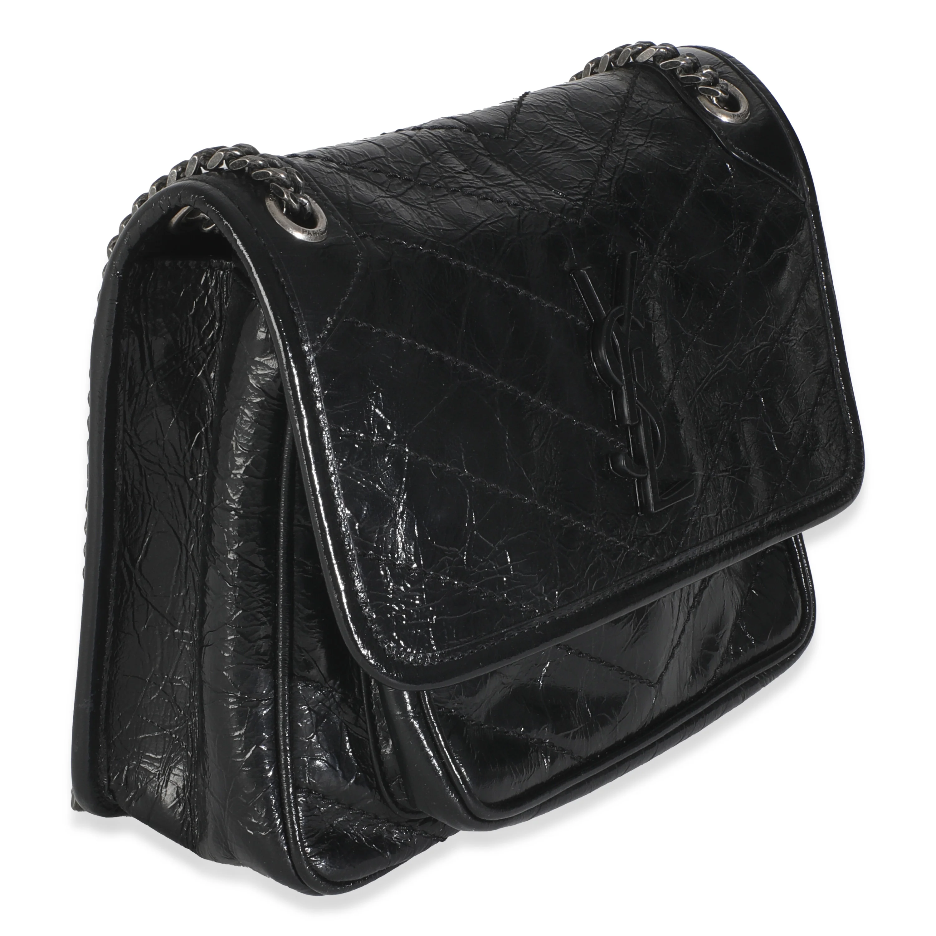 Black Crinkled Calfskin Matelasse Baby Niki Chain Satchel - Image 3
