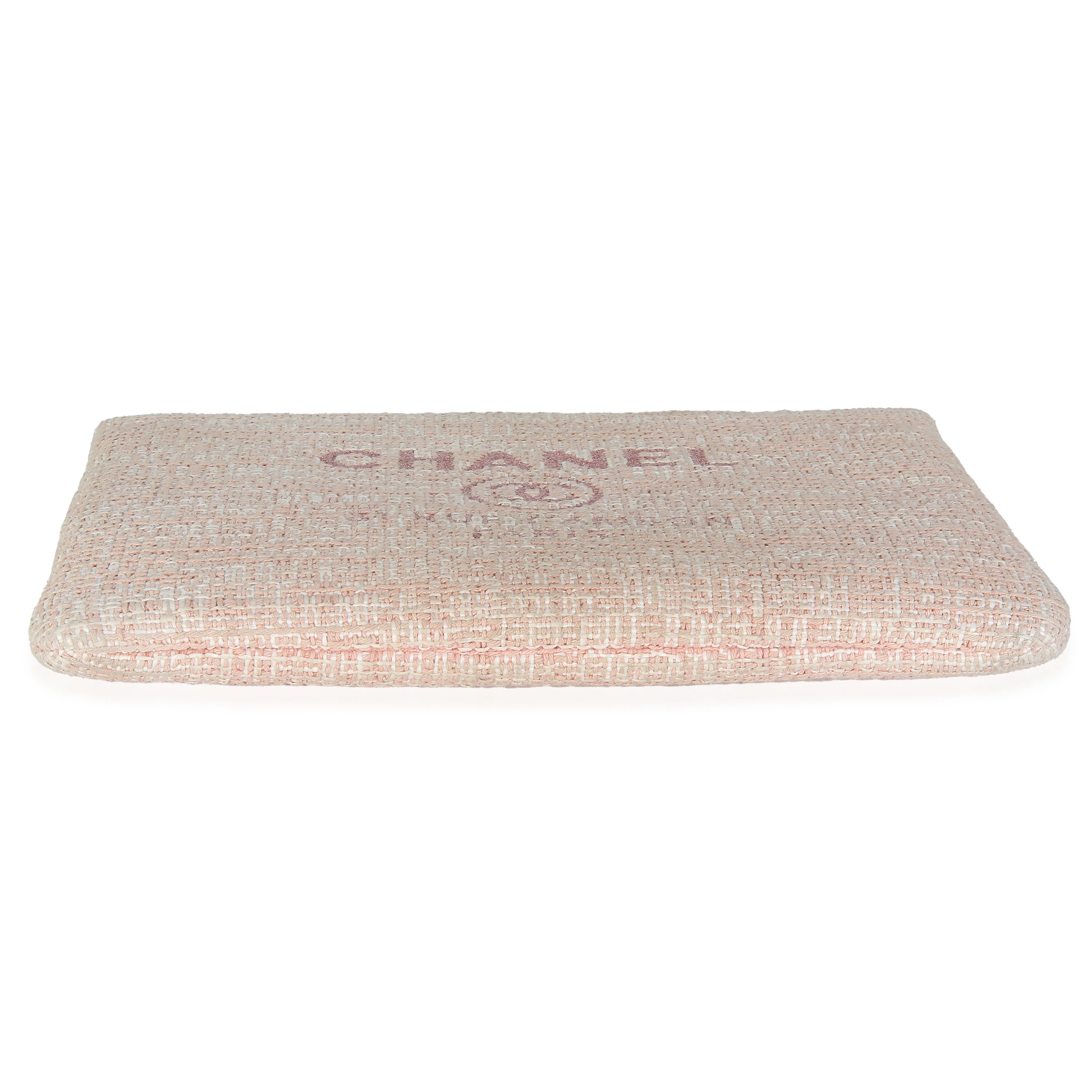Pink Woven Straw Raffia Tweed Deauville Pouch - Image 4
