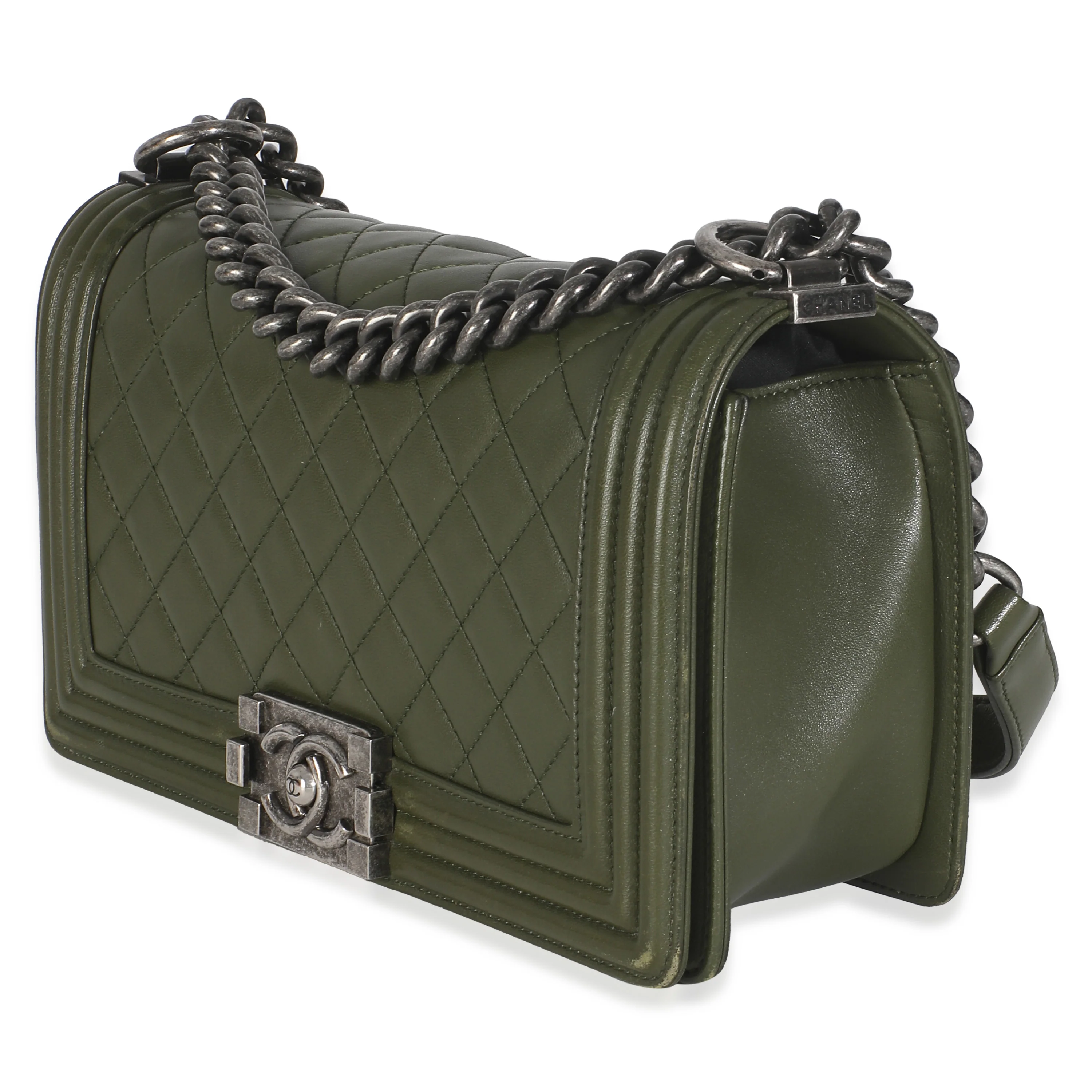 Green Quilted Lambskin Old Medium Boy Bag - Image 2