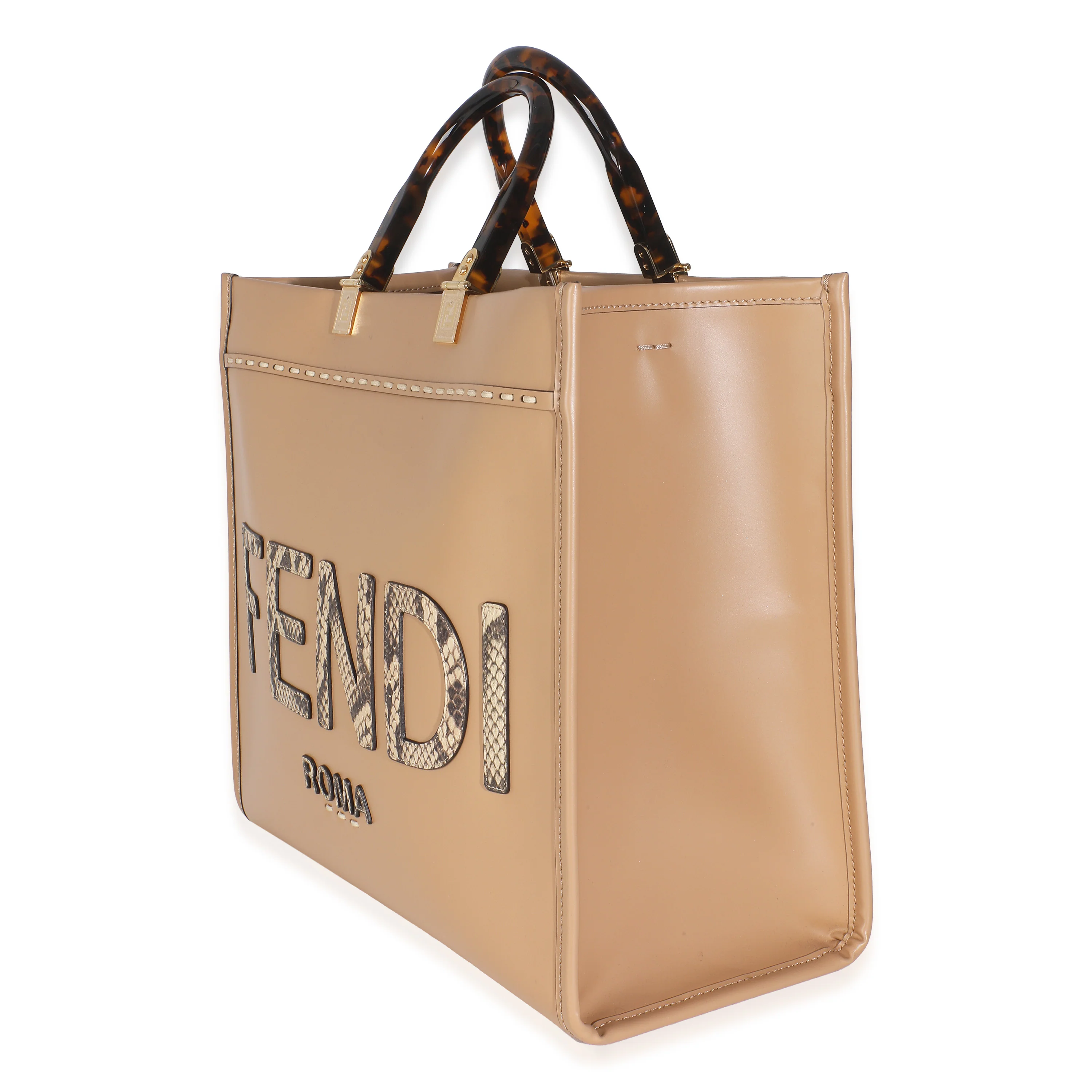 Dark Beige Calfskin Python Medium Fendi Sunshine Shopper Tote - Image 2