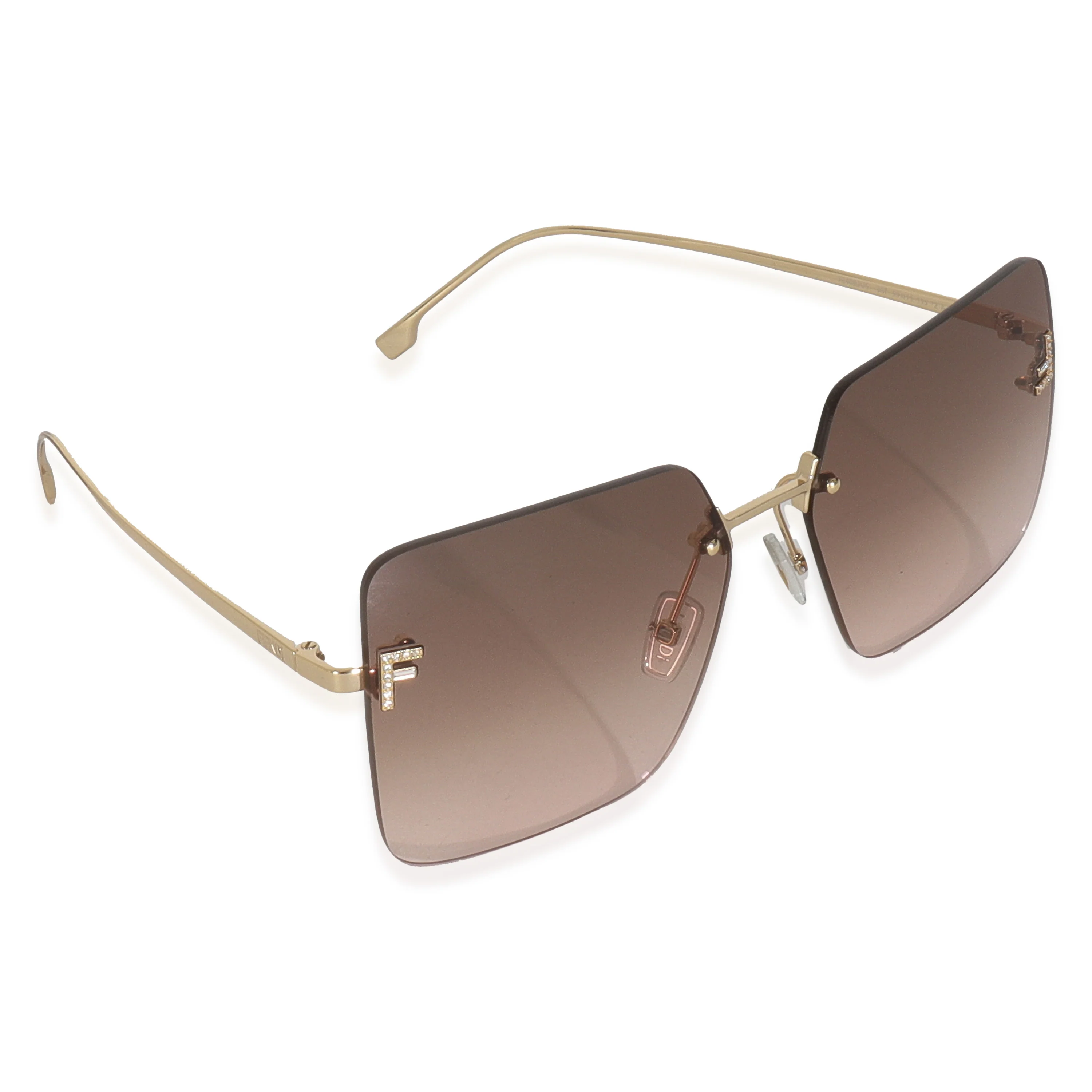 Gold Metal Fendi First Rimless Sunglasses - Image 3