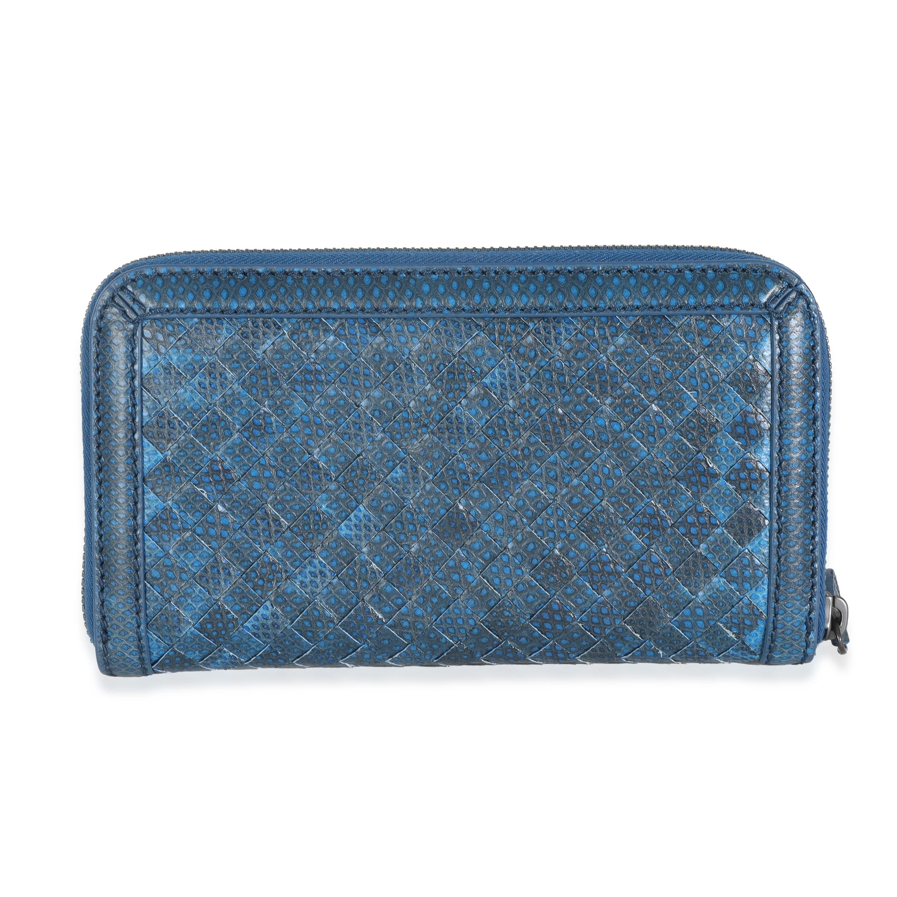 Navy Snakeskin Nappa Intrecciato Zip Around Wallet - Image 4