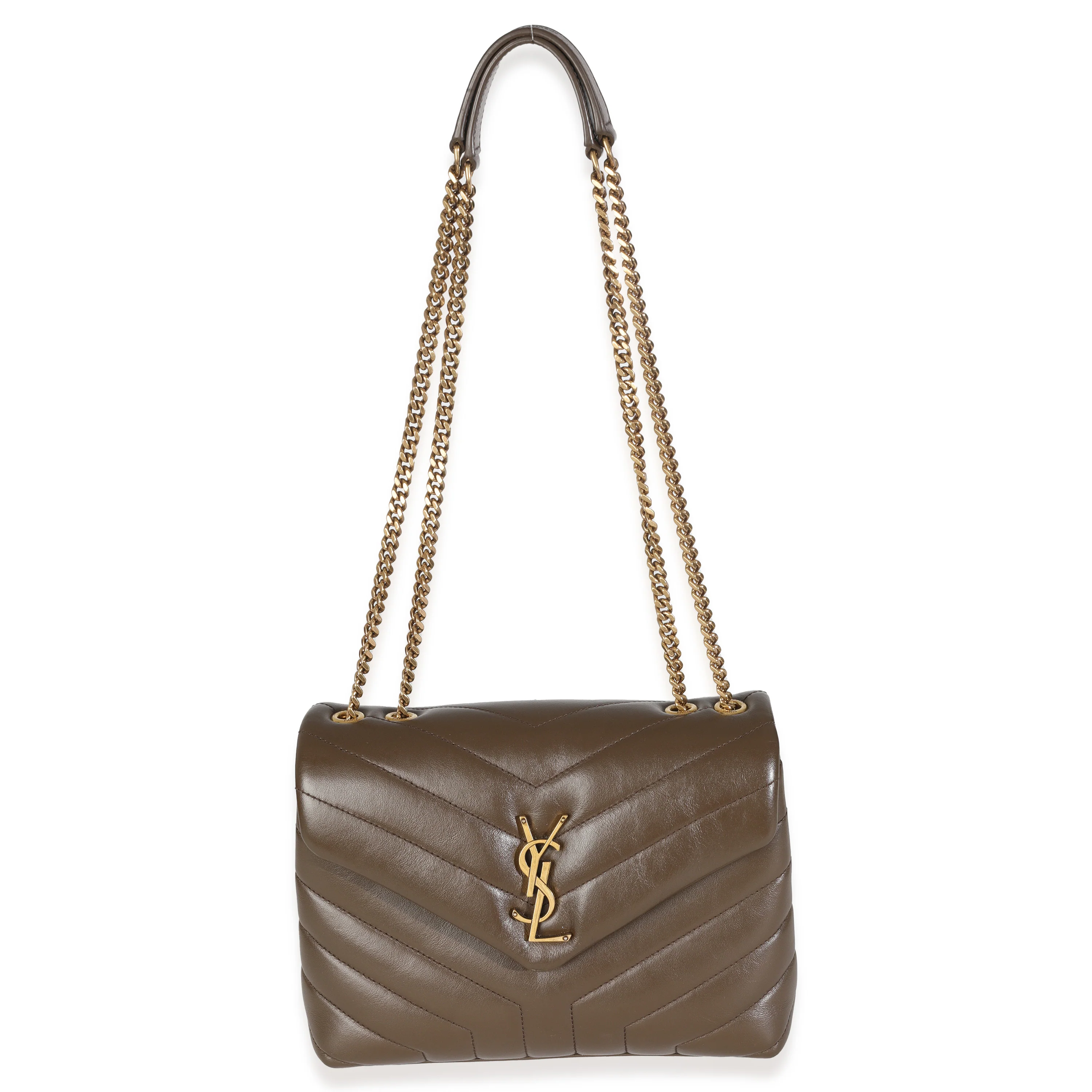 Dark Beige Calfskin Y Quilted Monogram Small Loulou Chain Satchel - Image 8