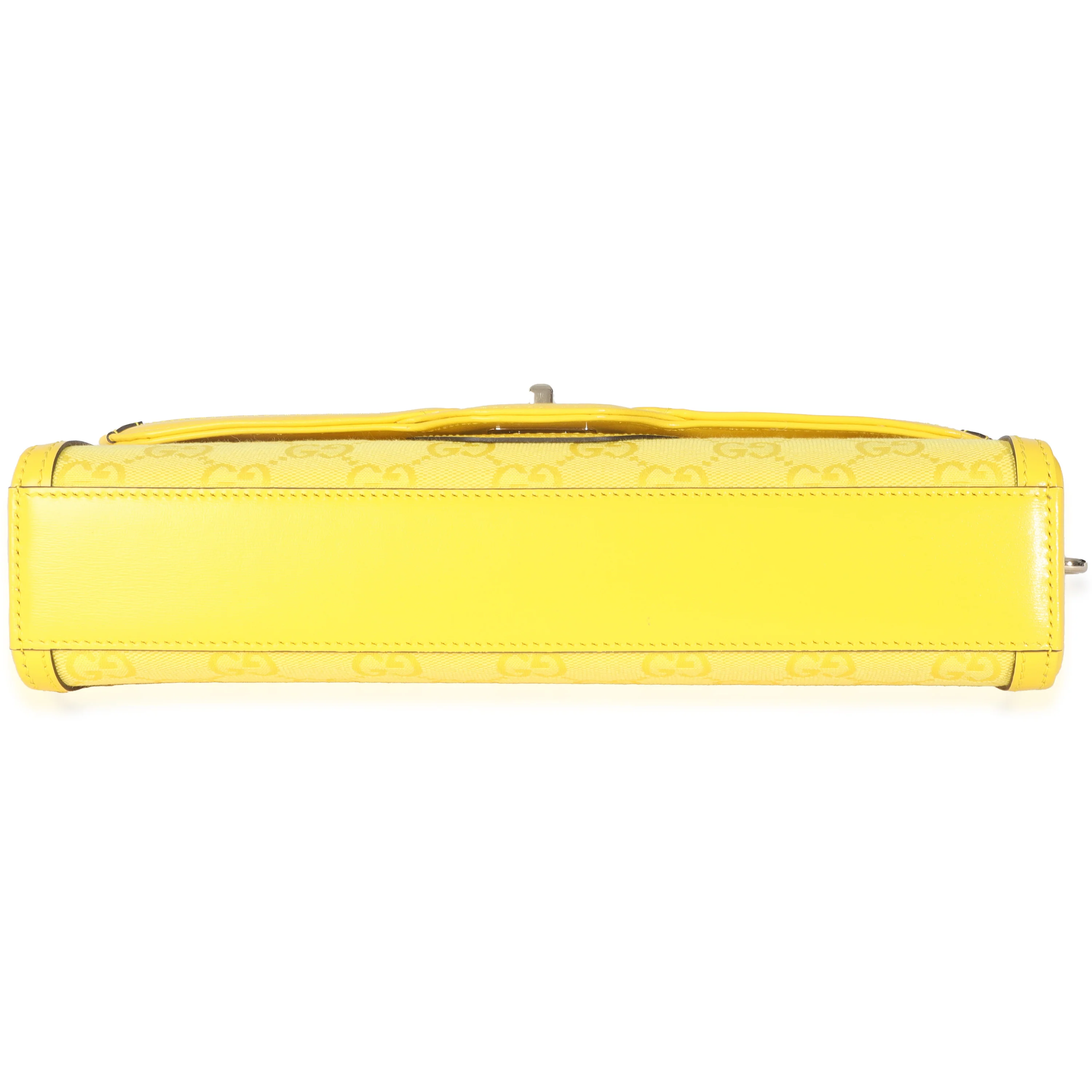 Yellow GG Monogram Textured Canvas Dollar Calfskin Small Luce Shoulder Bag - Image 5