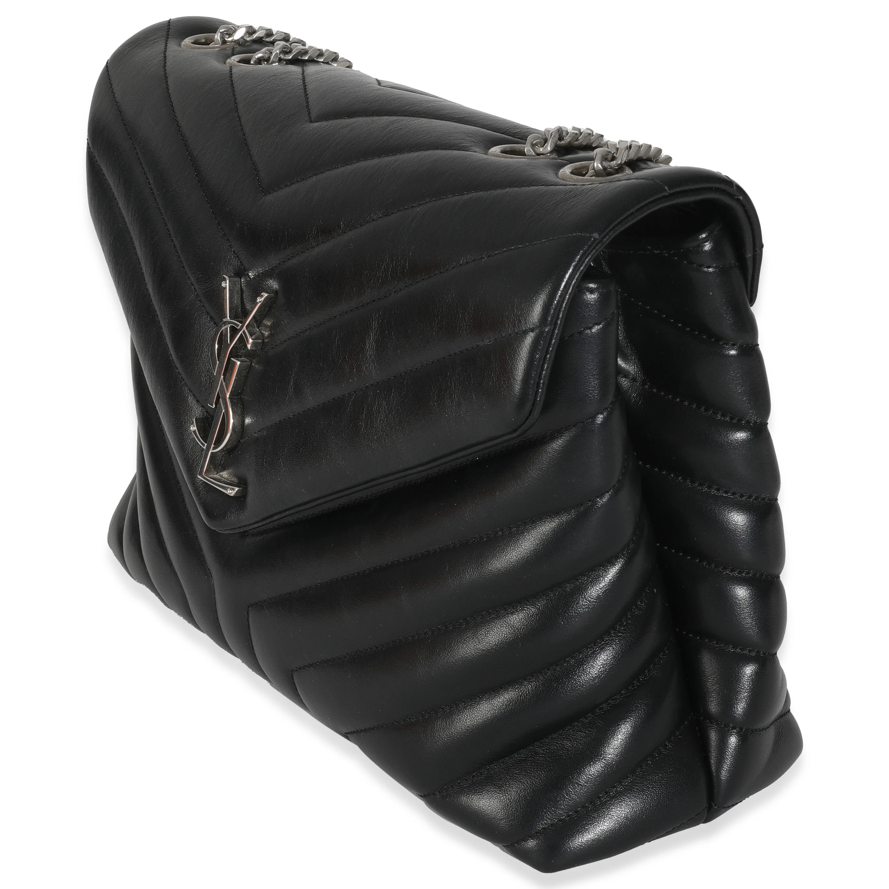 Black Calfskin Y Quilted Medium Loulou Chain Satchel - Image 2