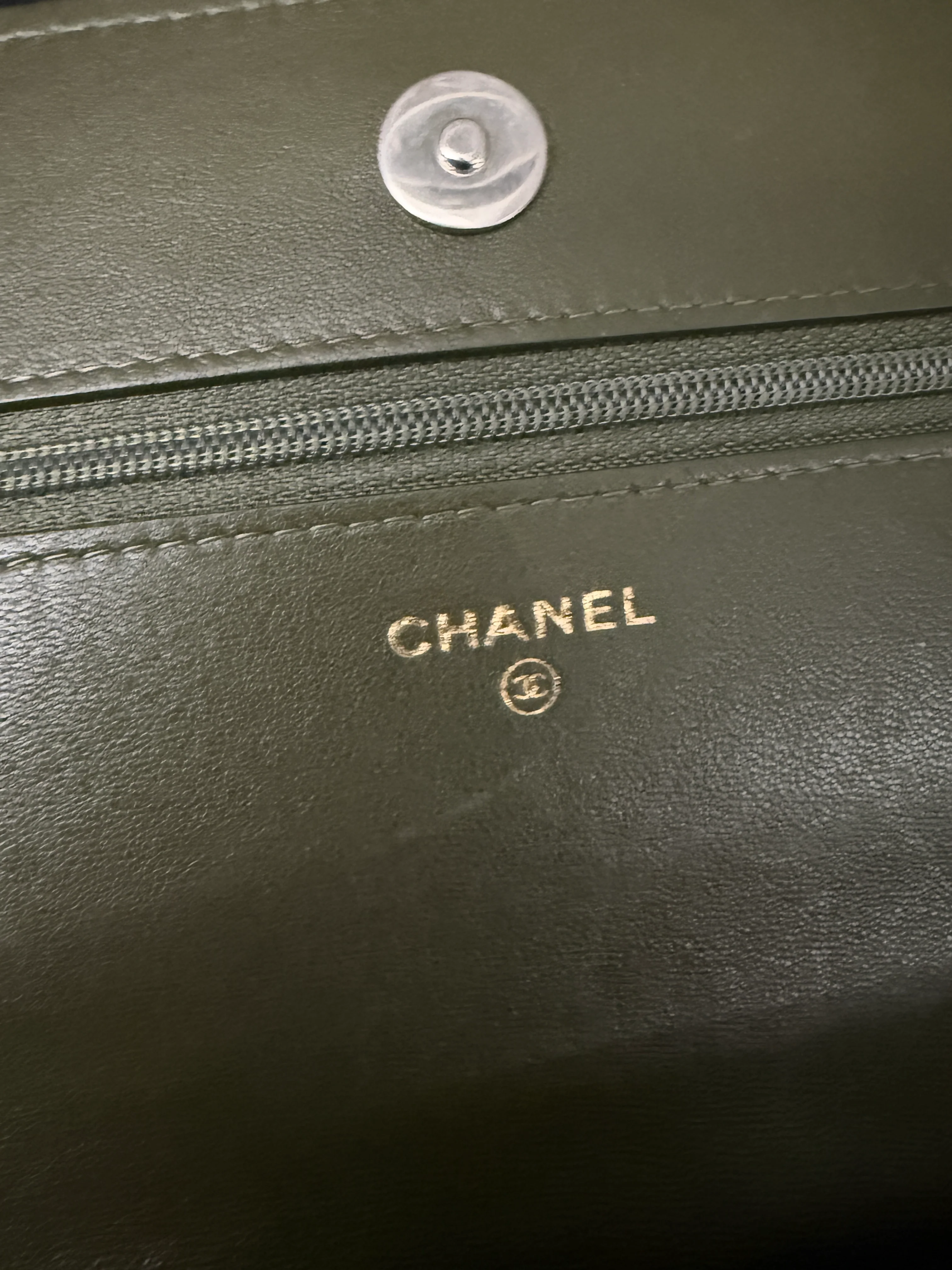 Khaki Quilted Goatskin Chanel 19 Wallet On Chain - Image 10