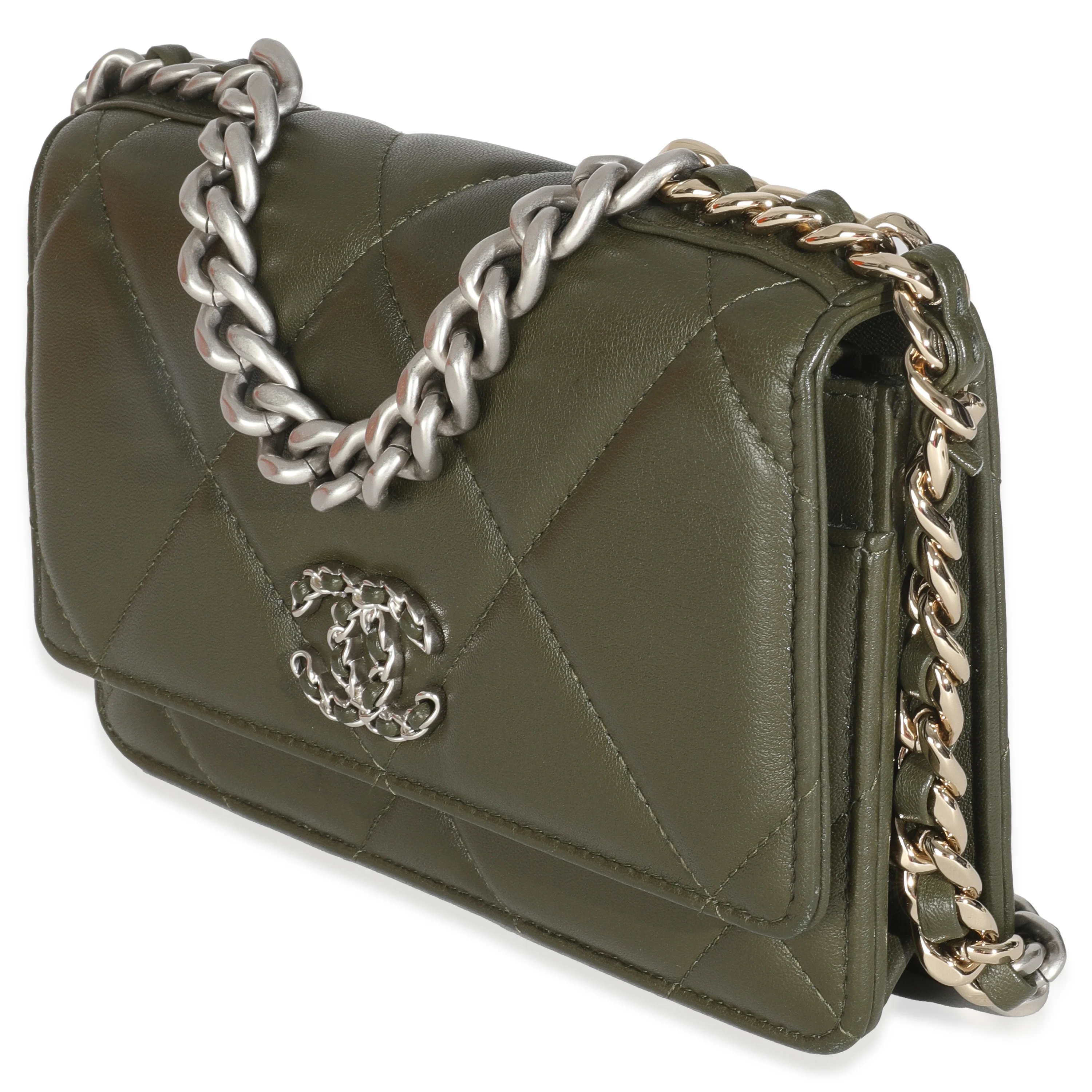 Khaki Quilted Goatskin Chanel 19 Wallet On Chain - Image 2