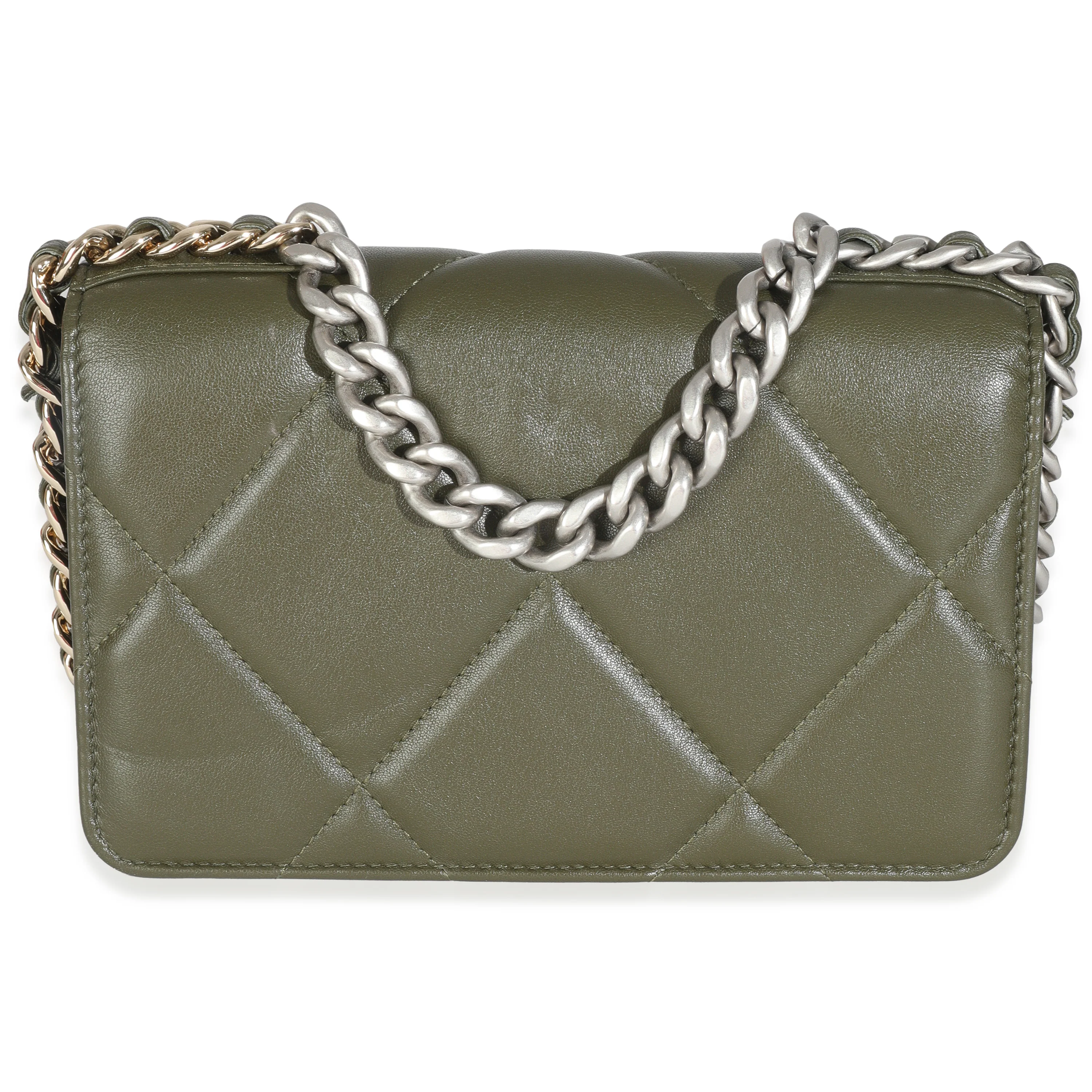 Khaki Quilted Goatskin Chanel 19 Wallet On Chain - Image 4