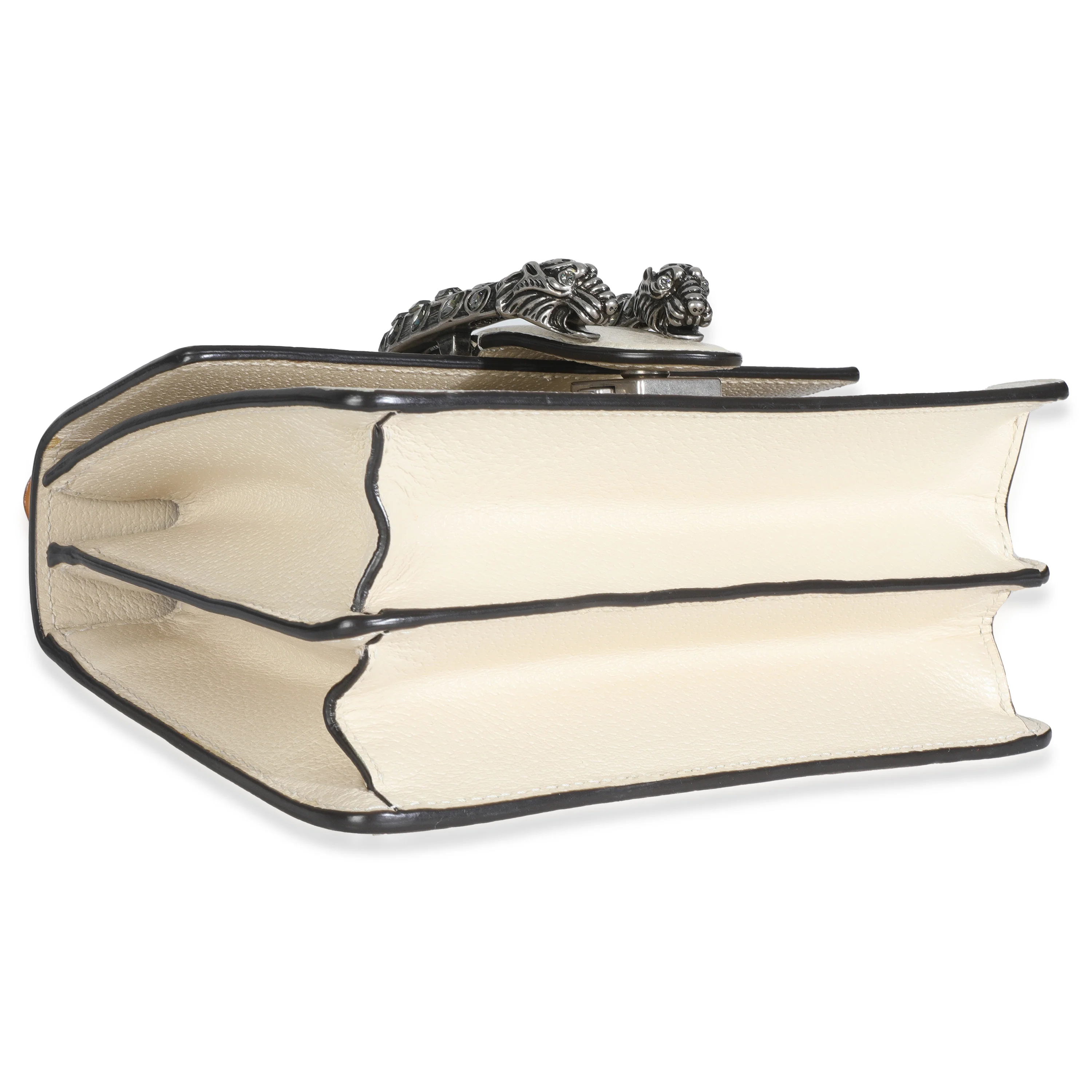 Mystic White Textured Calfskin Crystal Bamboo Web Mini Dionysus Top Handle - Image 6