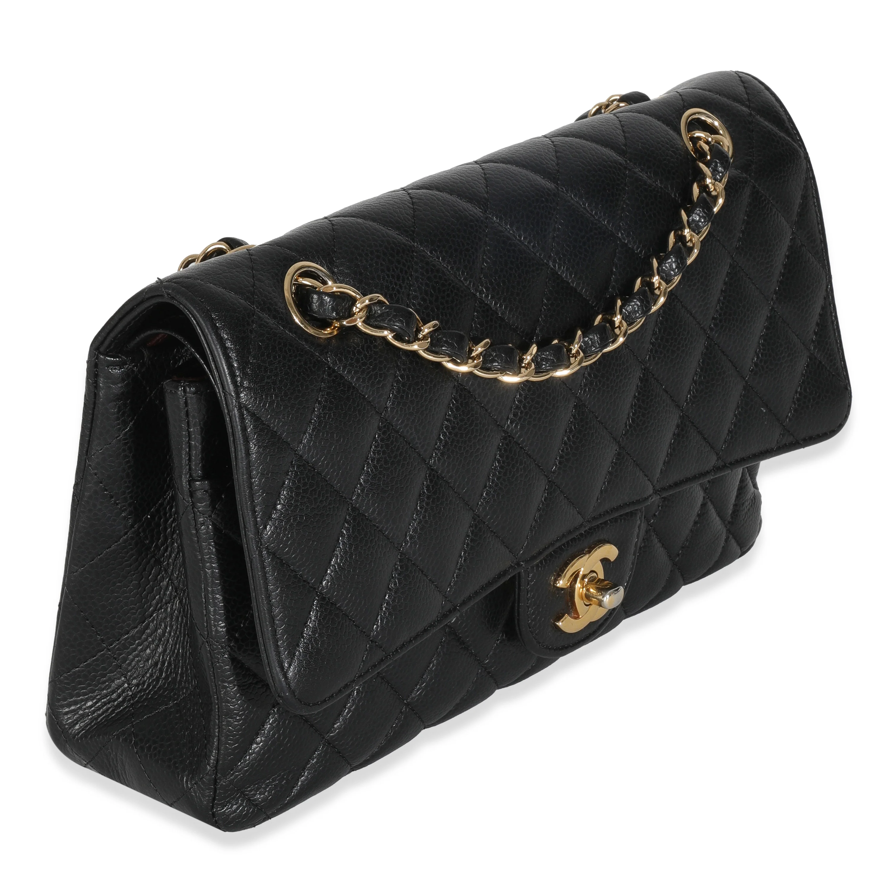 Black Quilted Caviar Medium Classic Double Flap HandBag - Image 3
