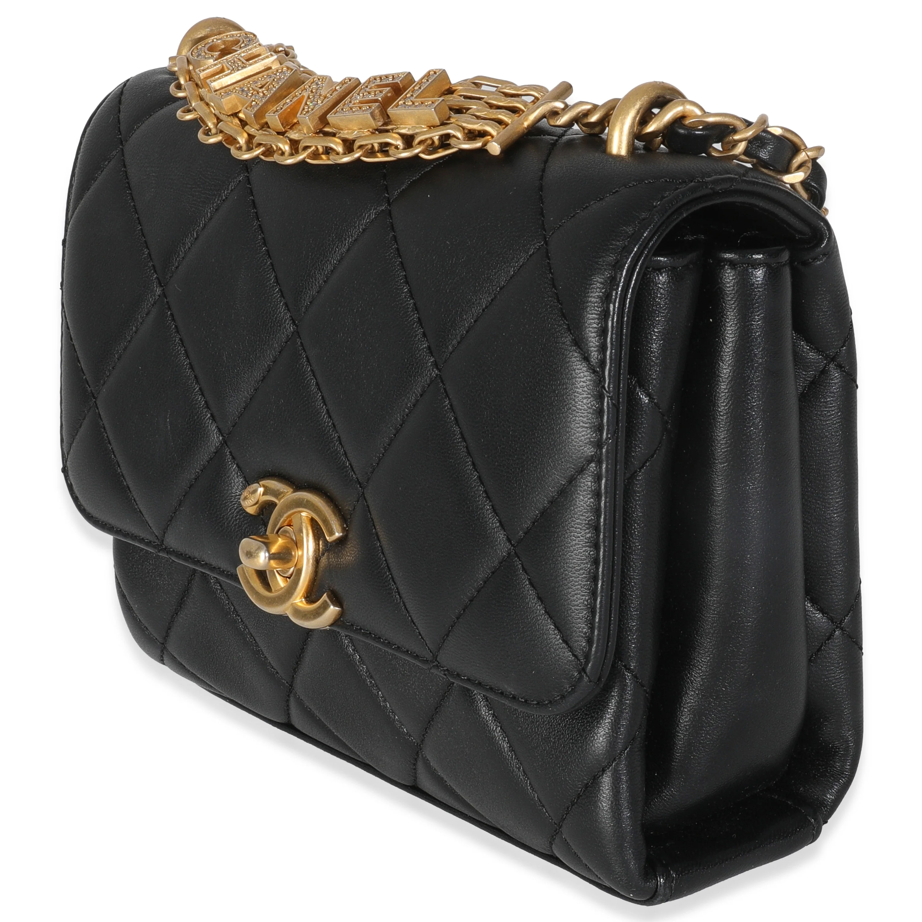 Black Quilted Lambskin Small CC Crystal Logo Chain Flap Bag - Image 2