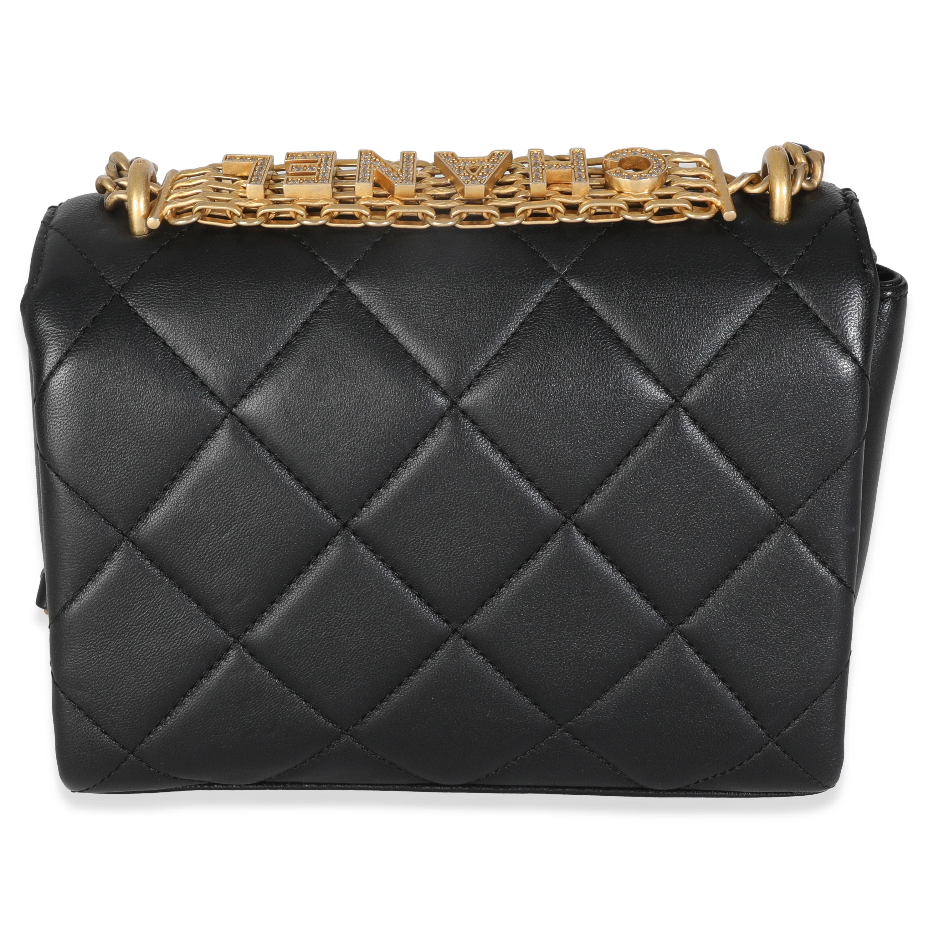 Black Quilted Lambskin Small CC Crystal Logo Chain Flap Bag - Image 4