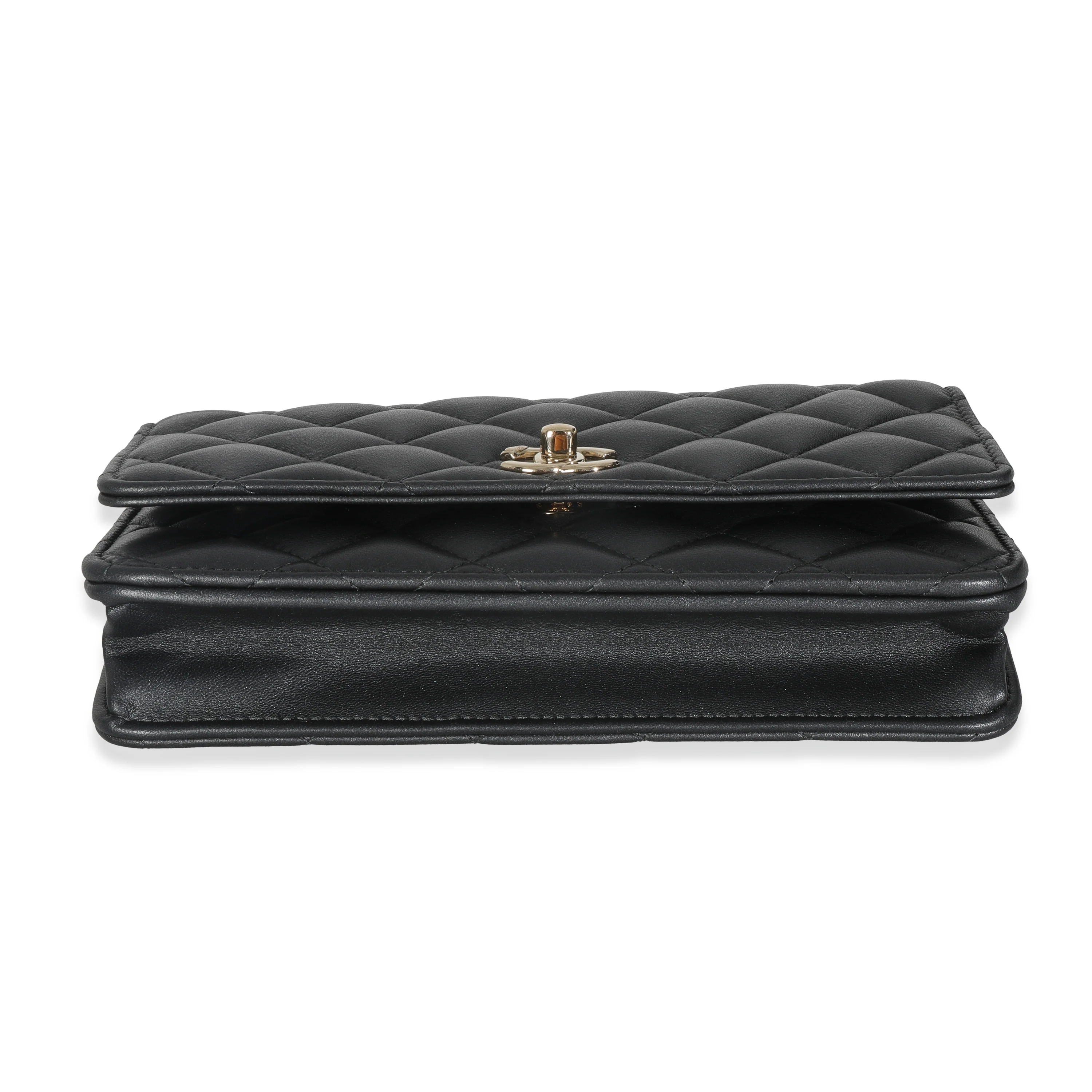 Black Pearly Quilted Lambskin Charms Wallet On Chain - Image 5