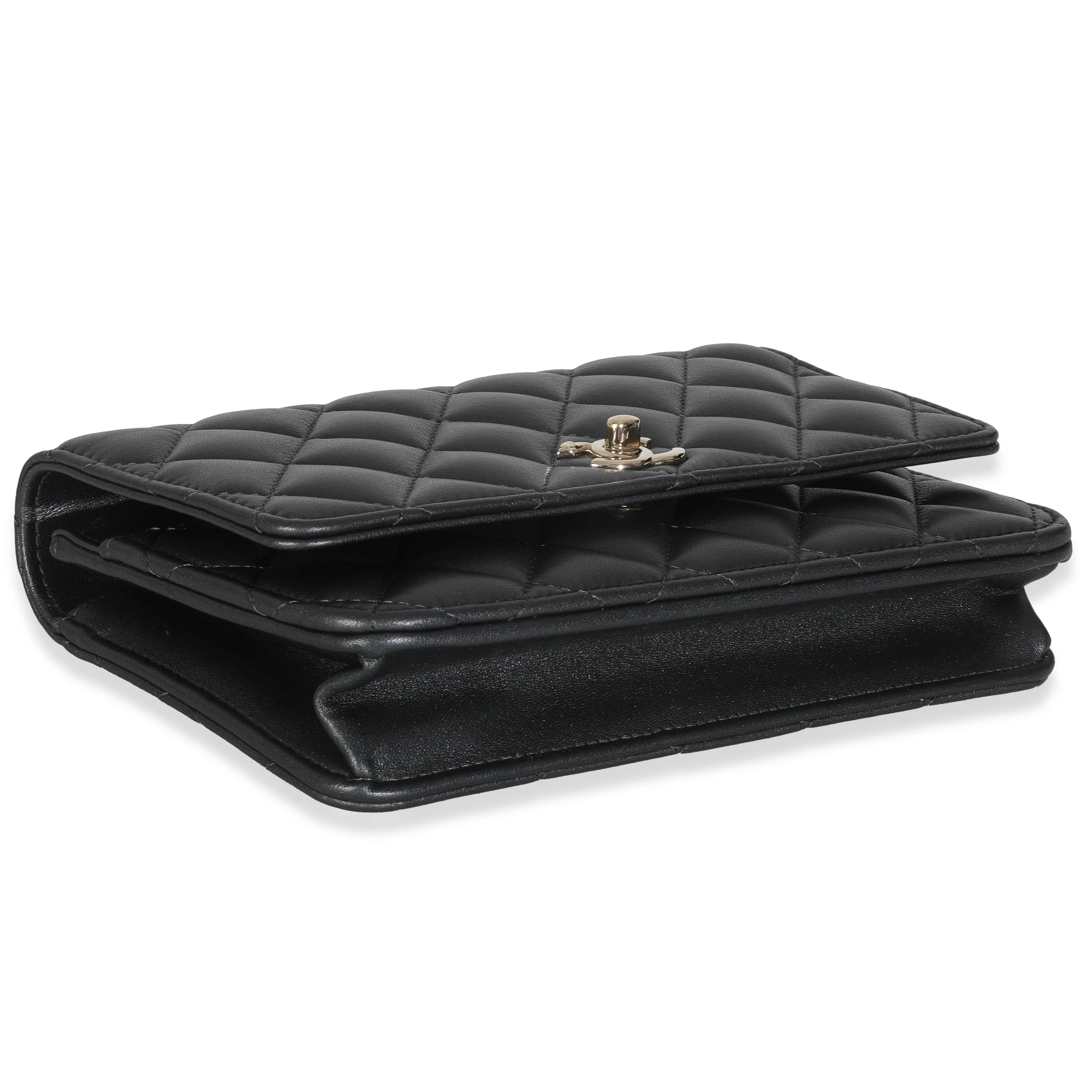 Black Pearly Quilted Lambskin Charms Wallet On Chain - Image 7