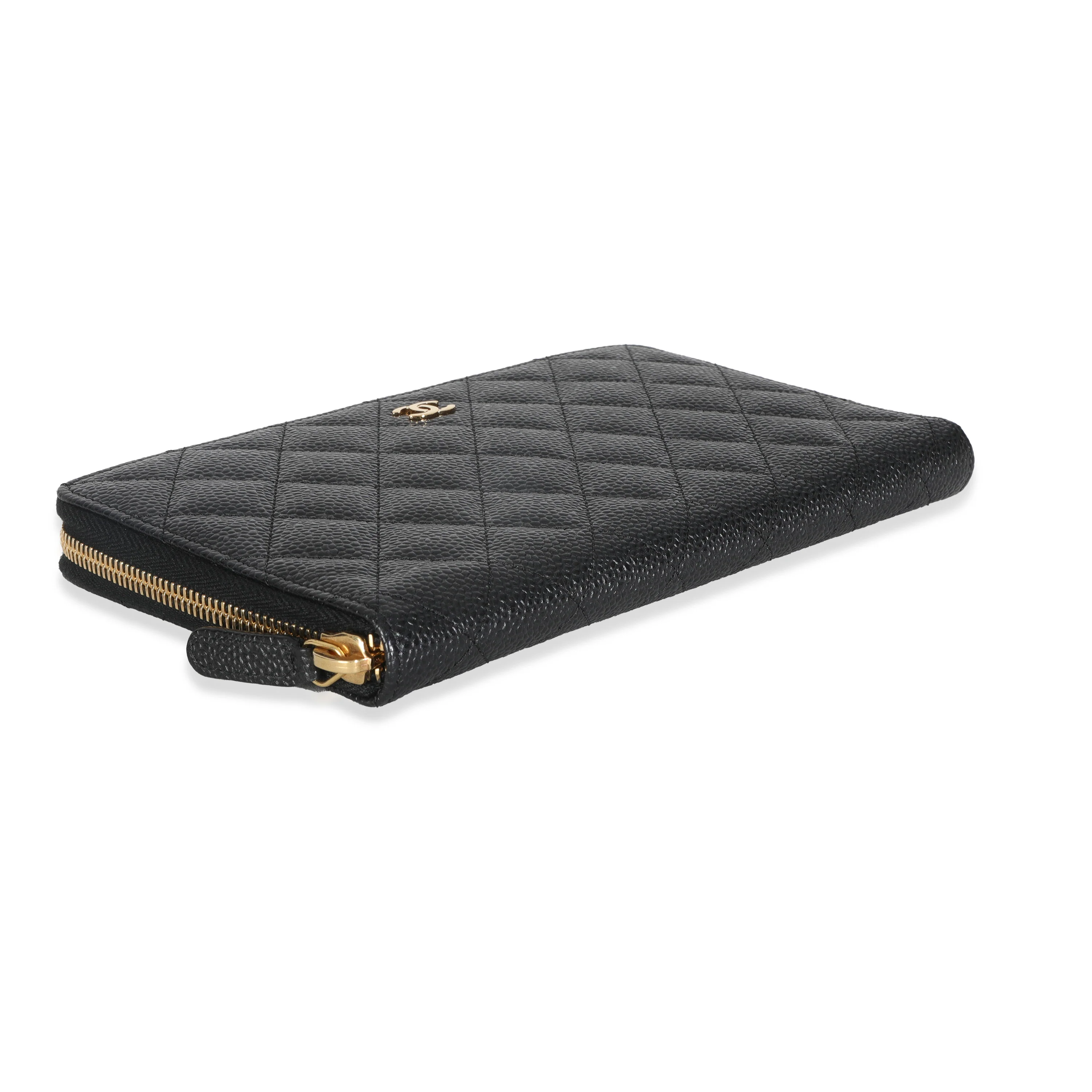 Black Quilted Caviar Large Zipped Wallet - Image 7